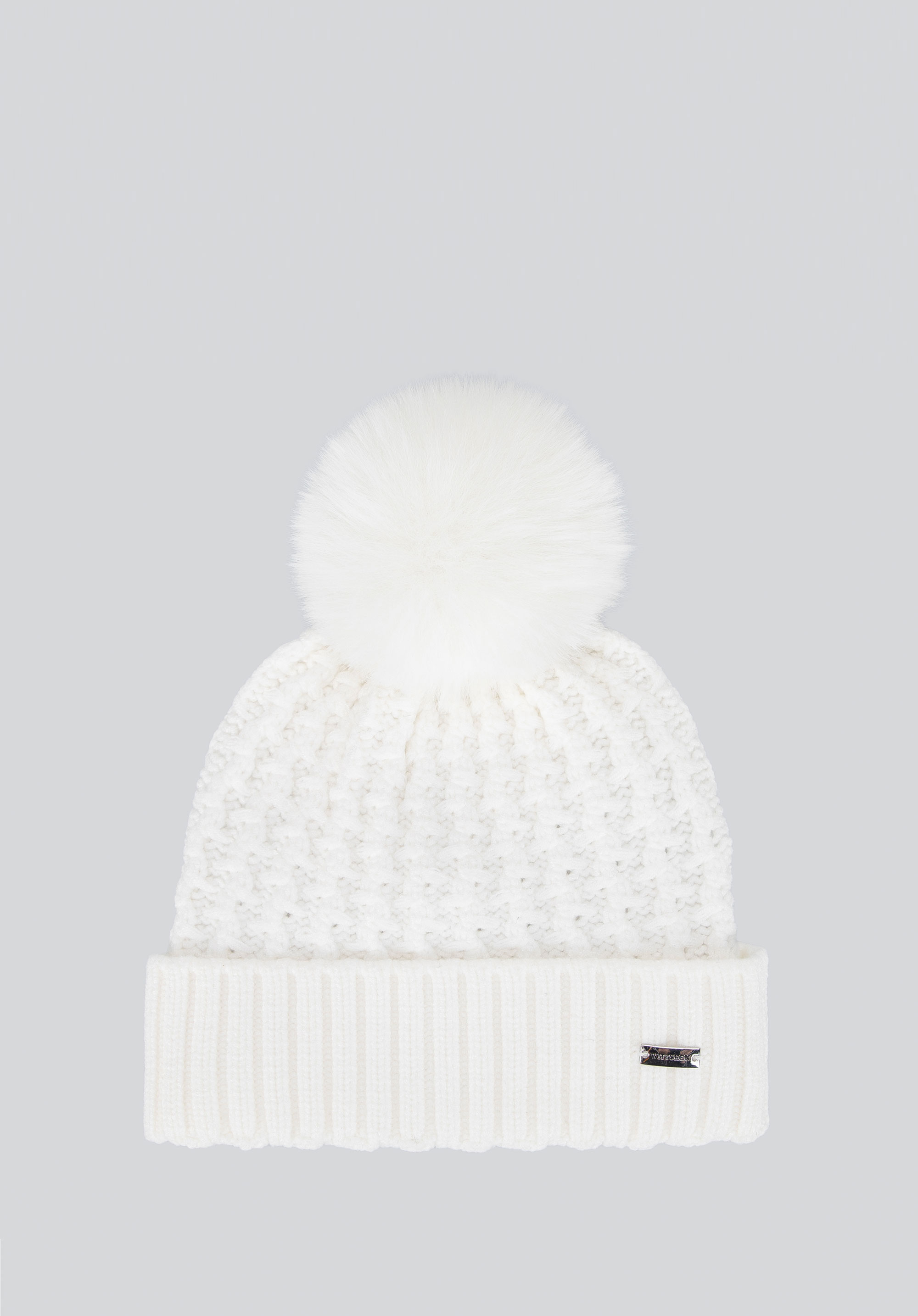 Női sapka vastag szövésű mintával, törtfehér, 101-HF-105-0, Fénykép 1