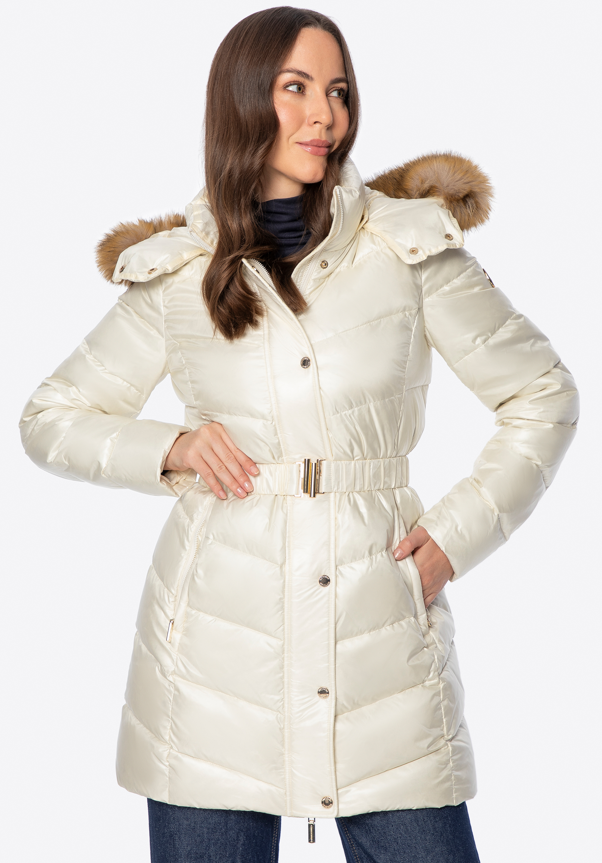 Női steppelt pehelykabát, krém, 101-9D-203-0-2XL, Fénykép 1