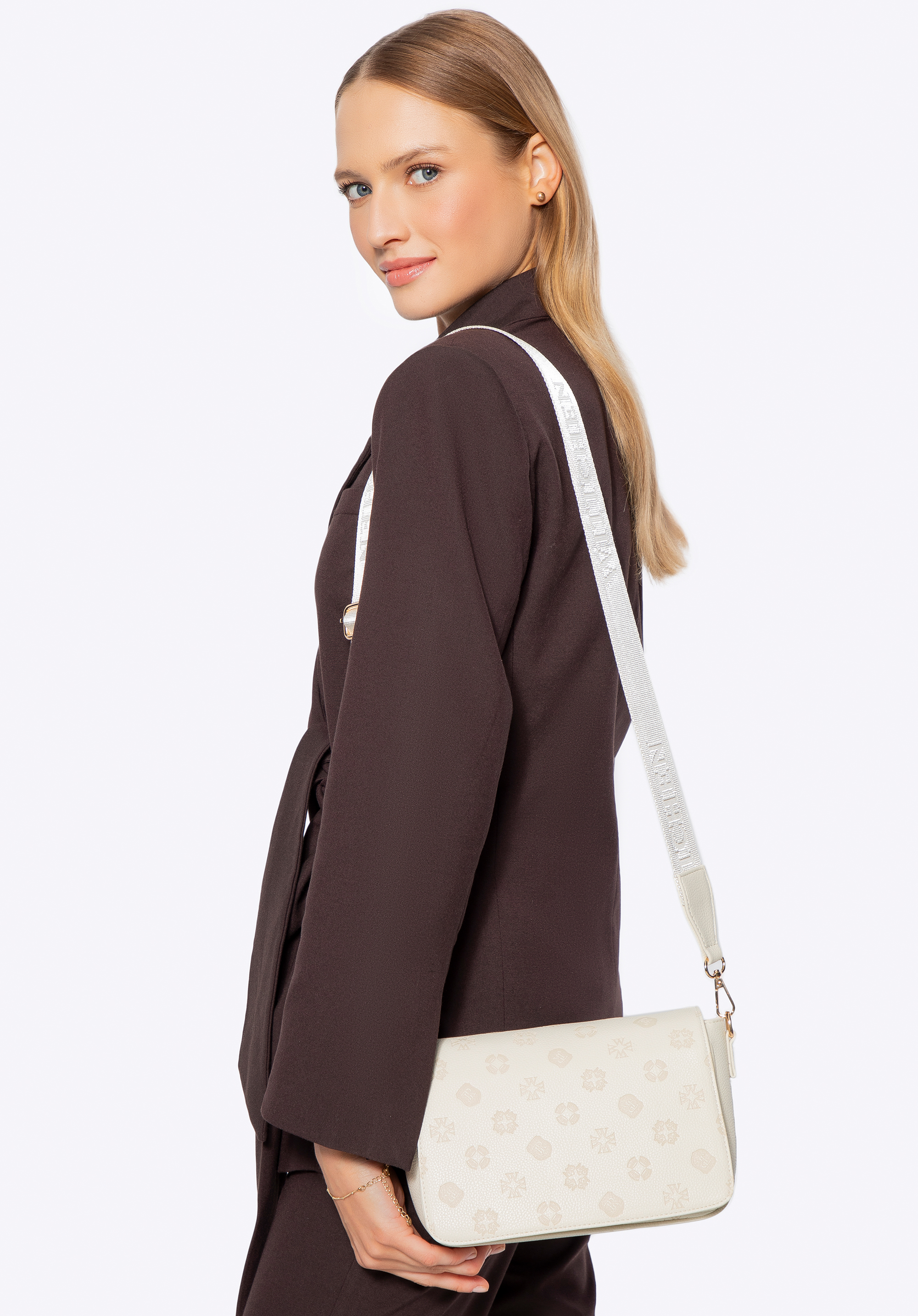 Női válltáska dombornyomott műbőrből, krém, 101-4Y-P08-0, Fénykép 4