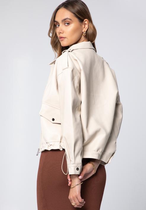 Dámská bunda z ekologické kůže s velkými kapsami, krémová, 97-9P-105-1-M, Obrázek 3