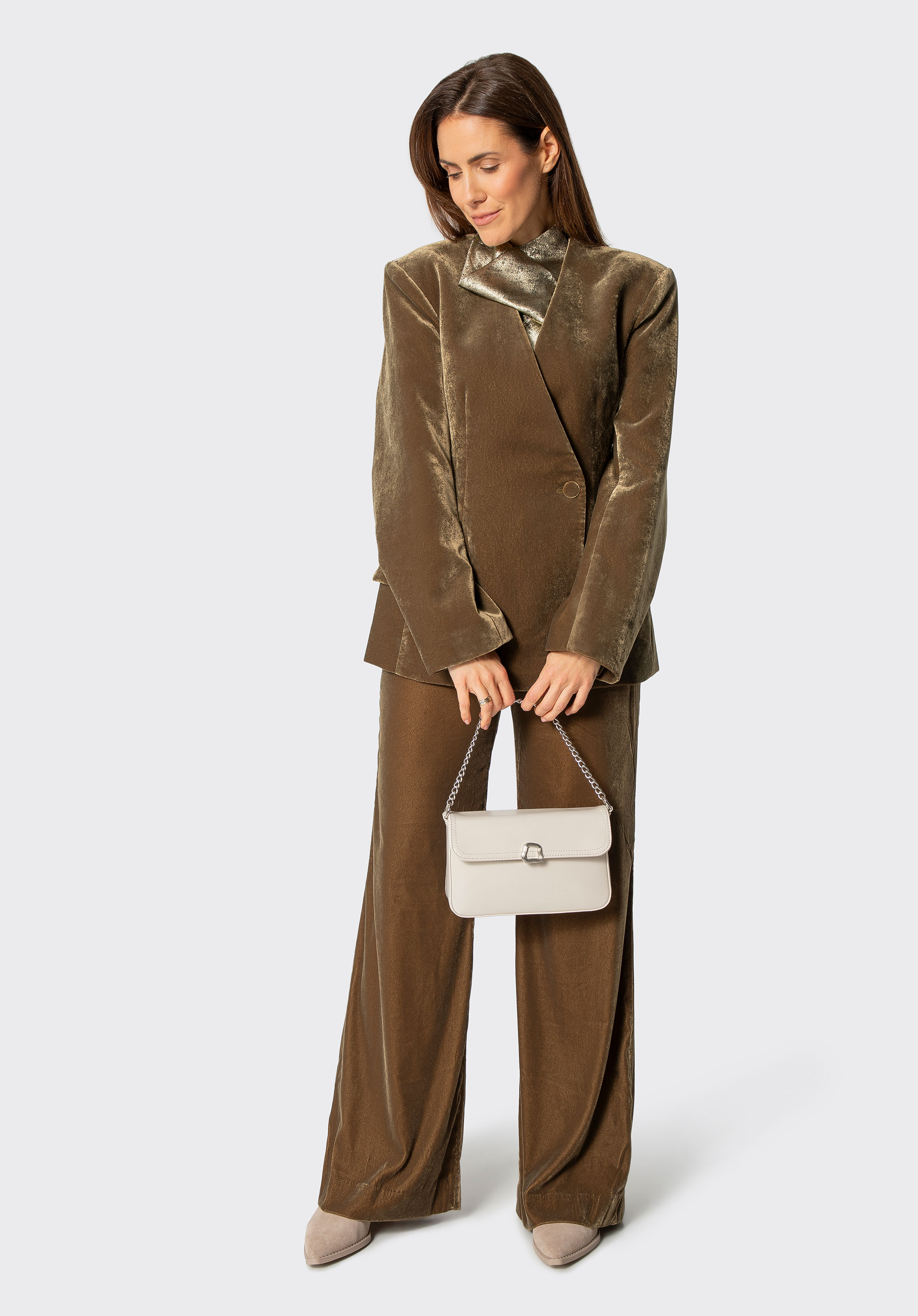 Dámská kabelka s klopou z umělé kůže a řetízkovým popruhem, krémová, 101-4Y-435-0, Obrázek 1