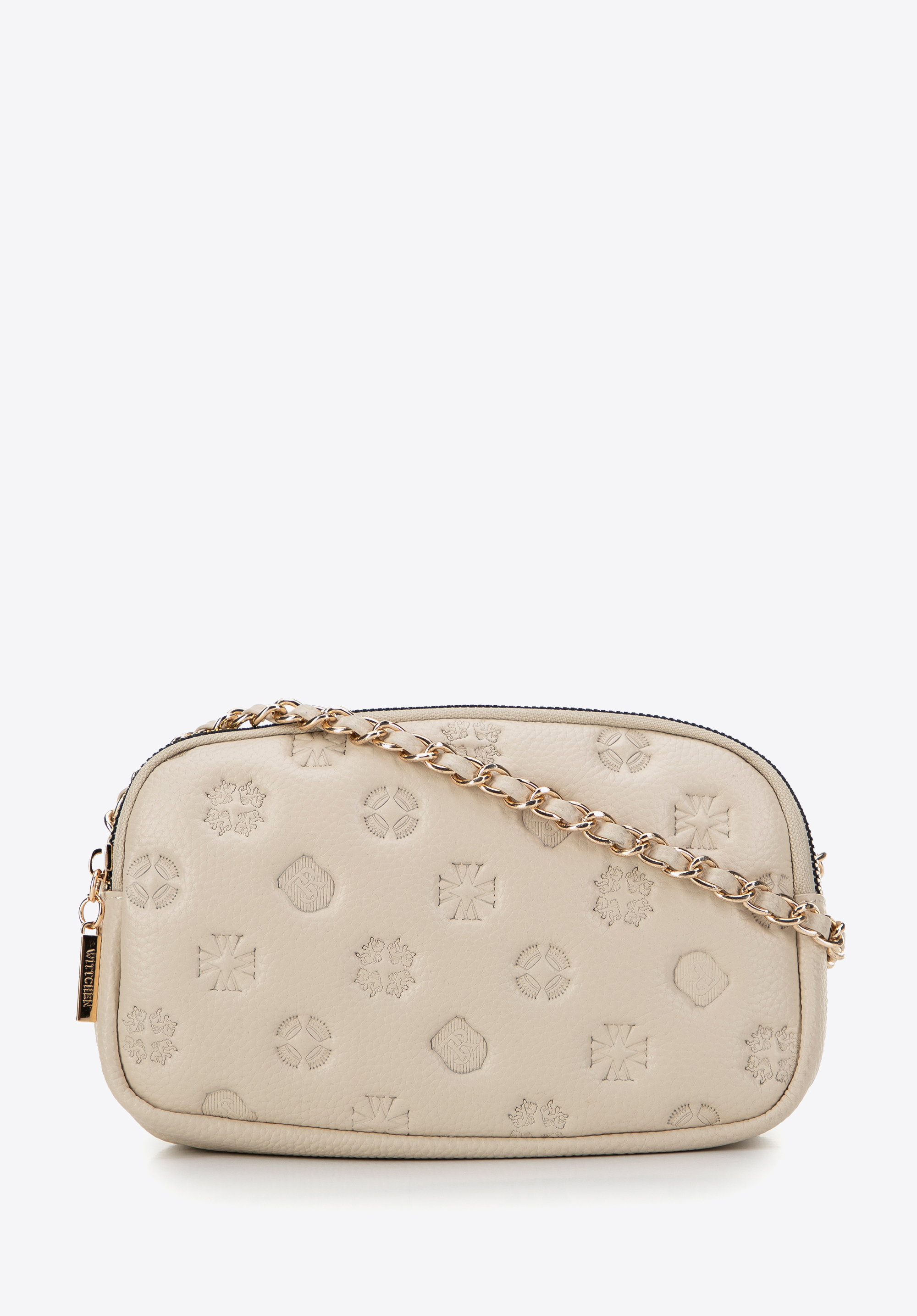 Dámská kožená crossbody kabelka s řetízkovým popruhem přes rameno, krémová, 99-4E-305-0, Obrázek 1