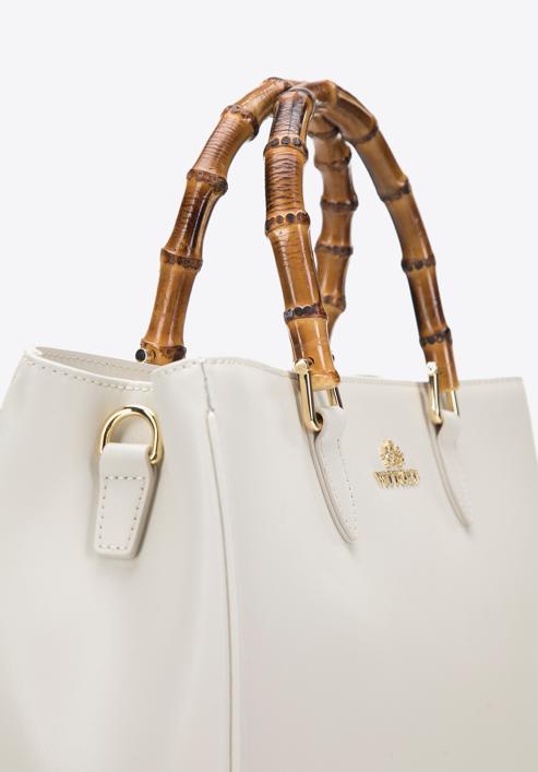 Dámská kožená kabelka s bambusovou rukojeti, krémová, 98-4E-623-1, Obrázek 4