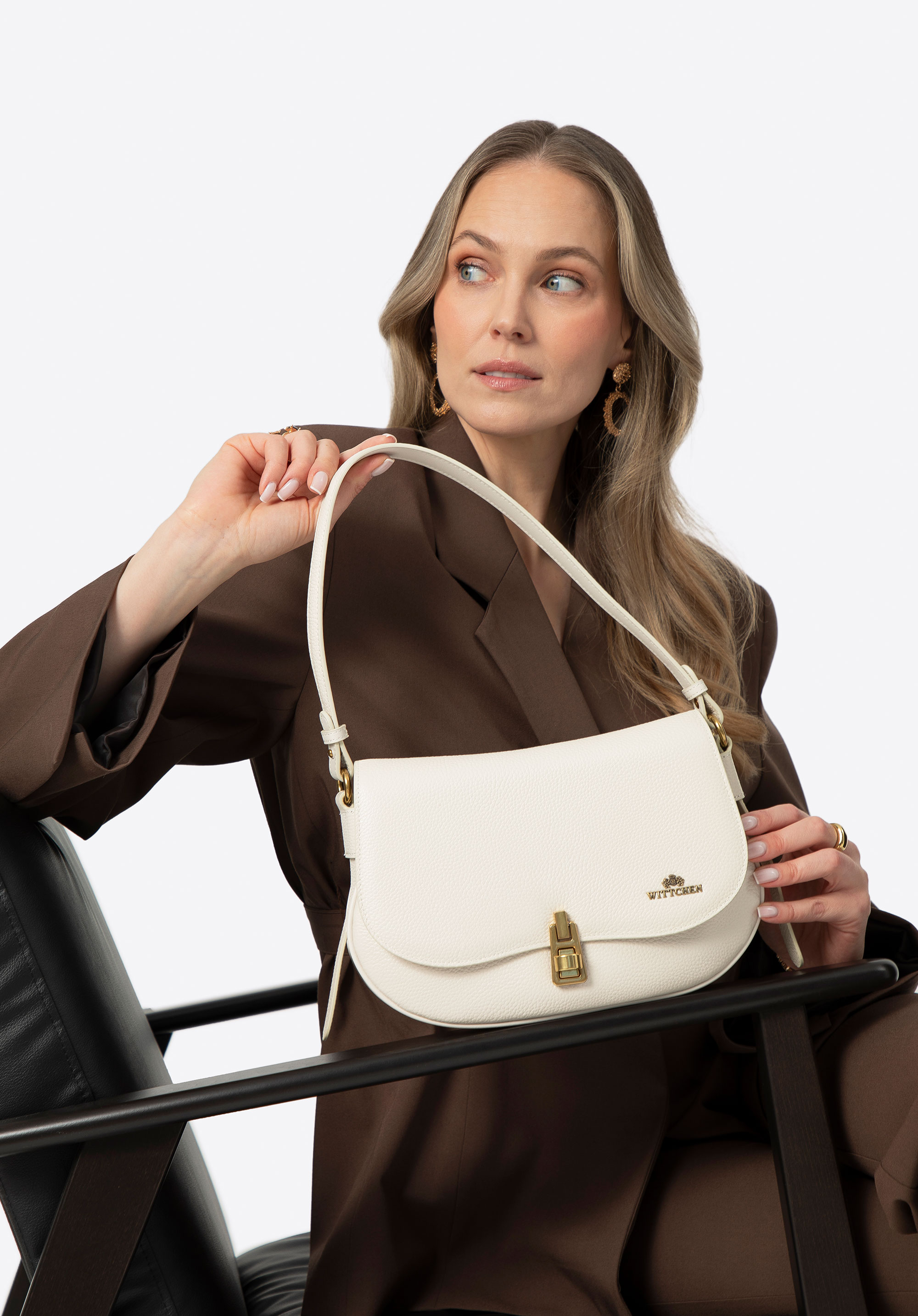 Dámska kožená taška cez rameno, krémová, 100-4E-208-0, Obrázok 1