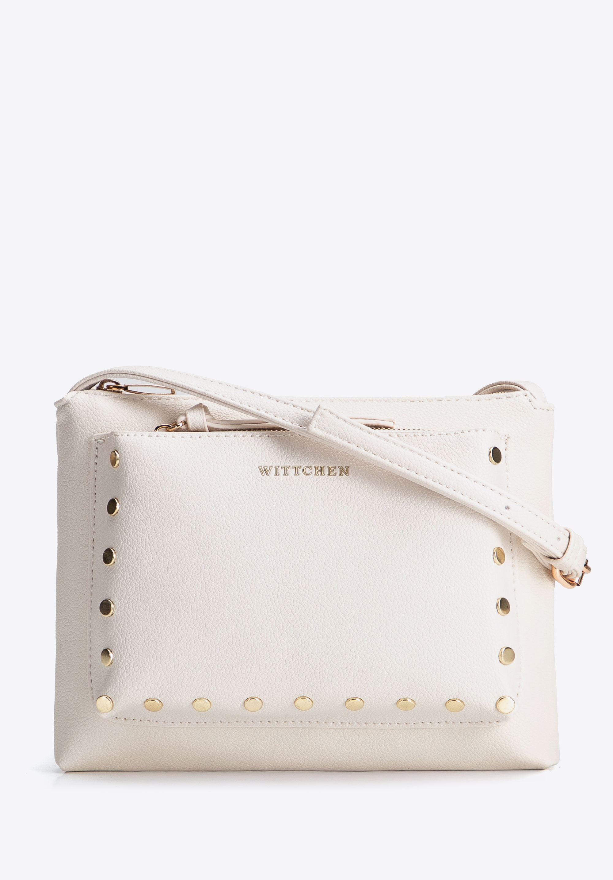 Dámská malá crossbody kabelka s ozdobnými cvočky, krémová, 104-4Y-505-0, Obrázek 1