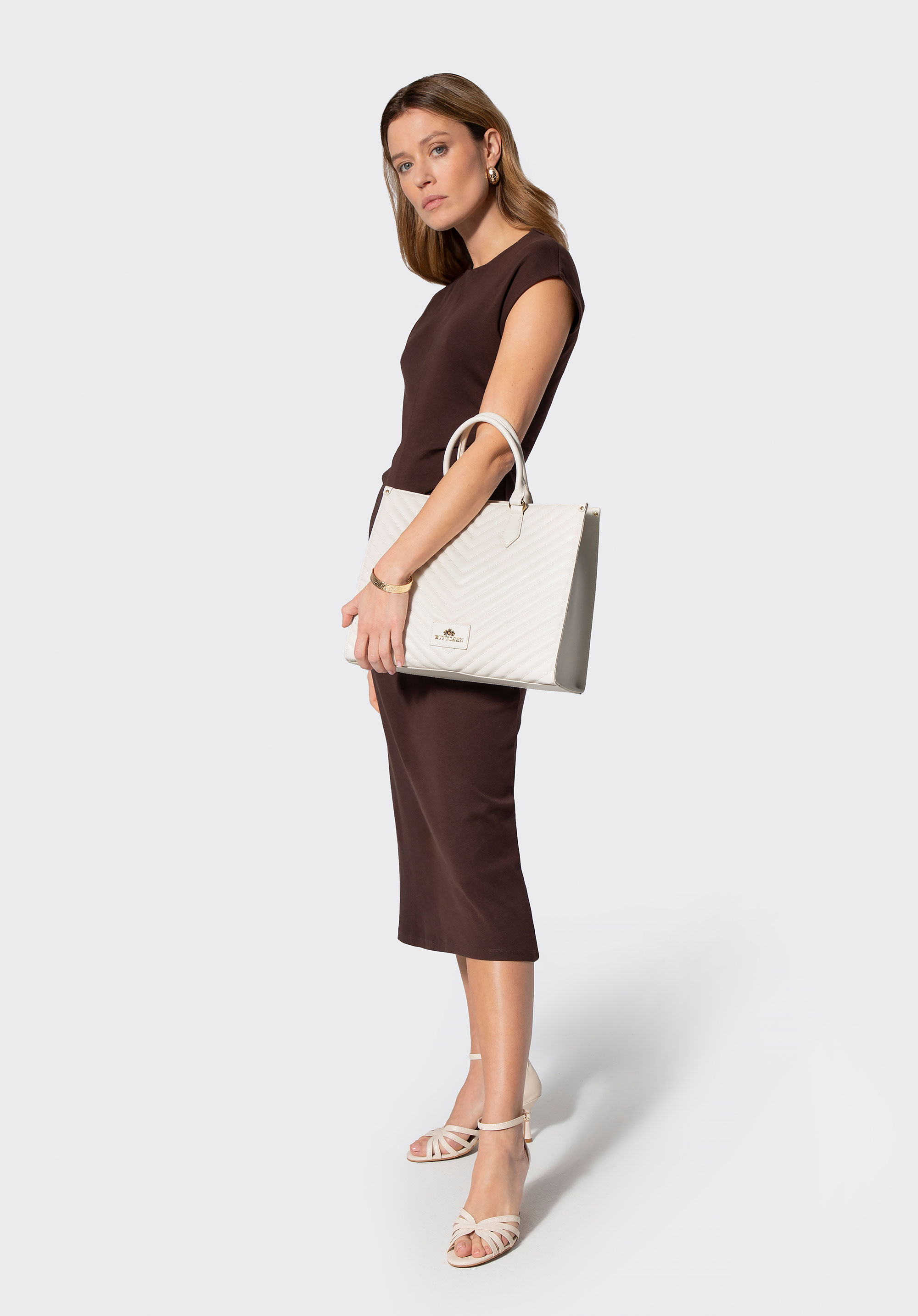 Dámska nákupná taška s prešívanými detailmi, krémová, 102-4E-205-0, Obrázok 1