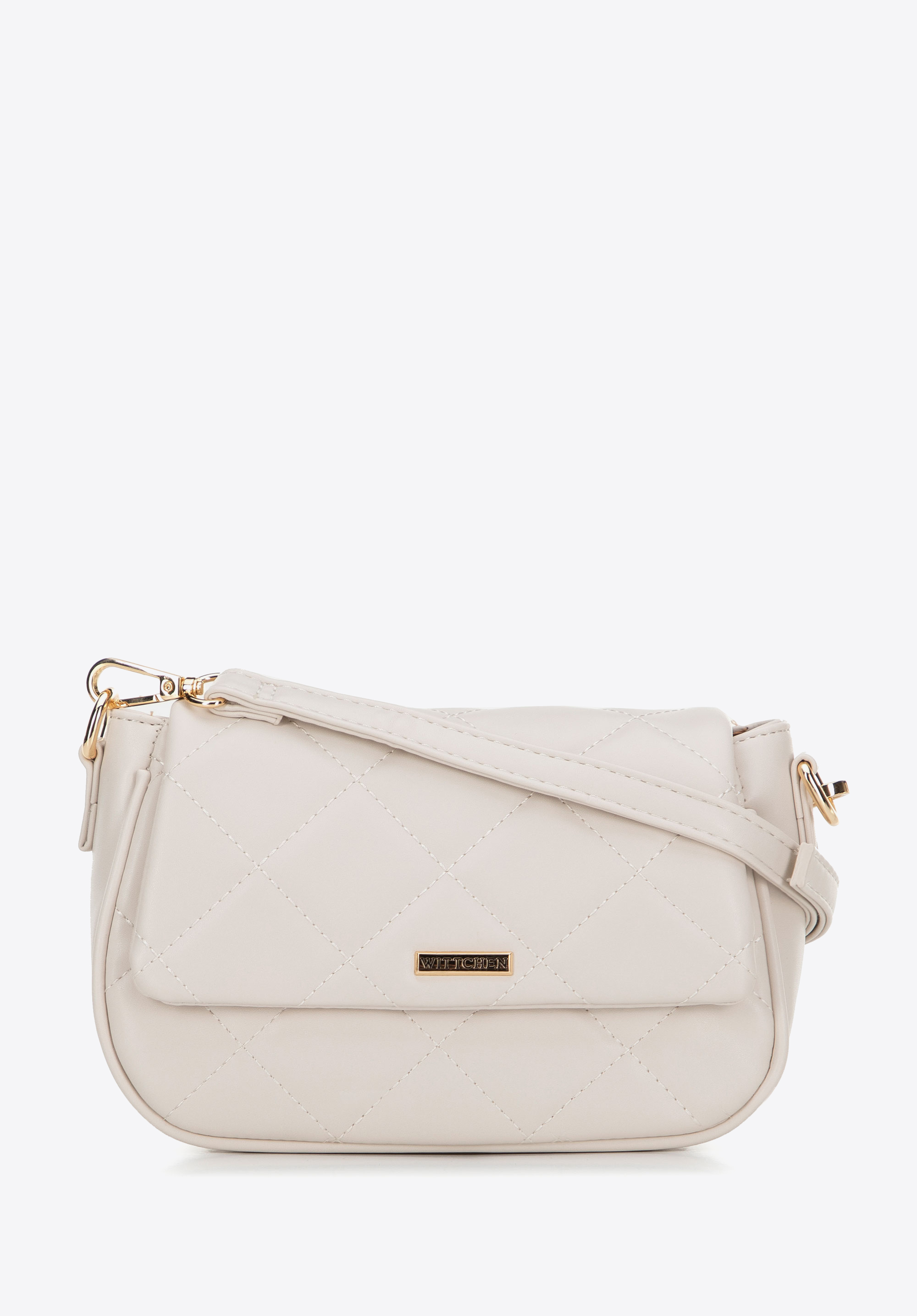Dámská prošívaná crossbody kabelka z umělé kůže, krémová, 29-4Y-609-0, Obrázek 1