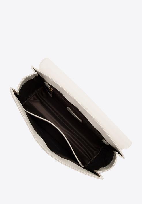 Dámská prošívaná kožená kabelka  s lemovanou klopou, krémová, 98-4E-209-1, Obrázek 4