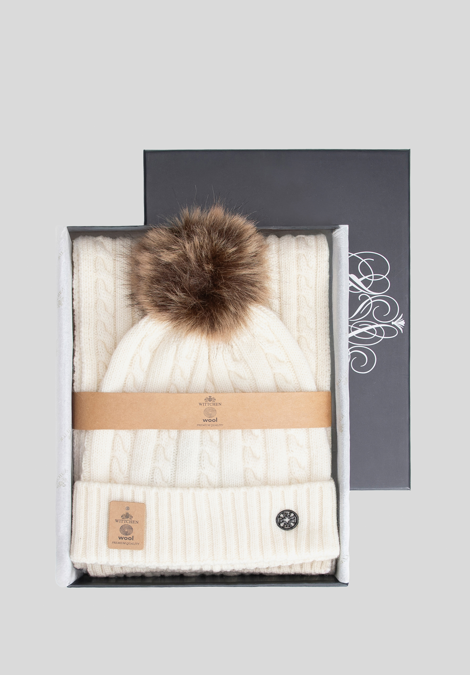 Dámská zimní souprava ze směsi vlny, krémová, 101-SF-500-0, Obrázek 1