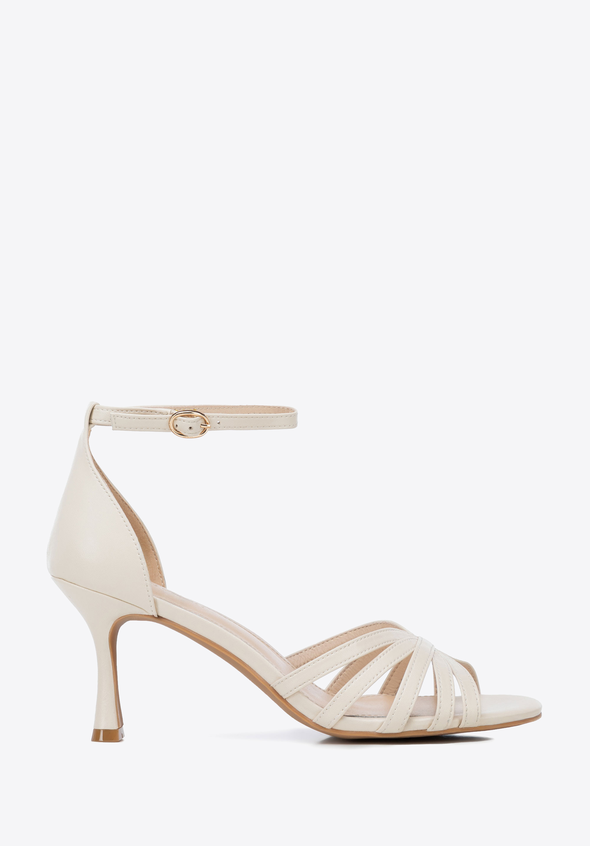 Dámské elegantní kožené sandály na jehlovém podpatku, krémová, 102-D-500-0-38, Obrázek 1