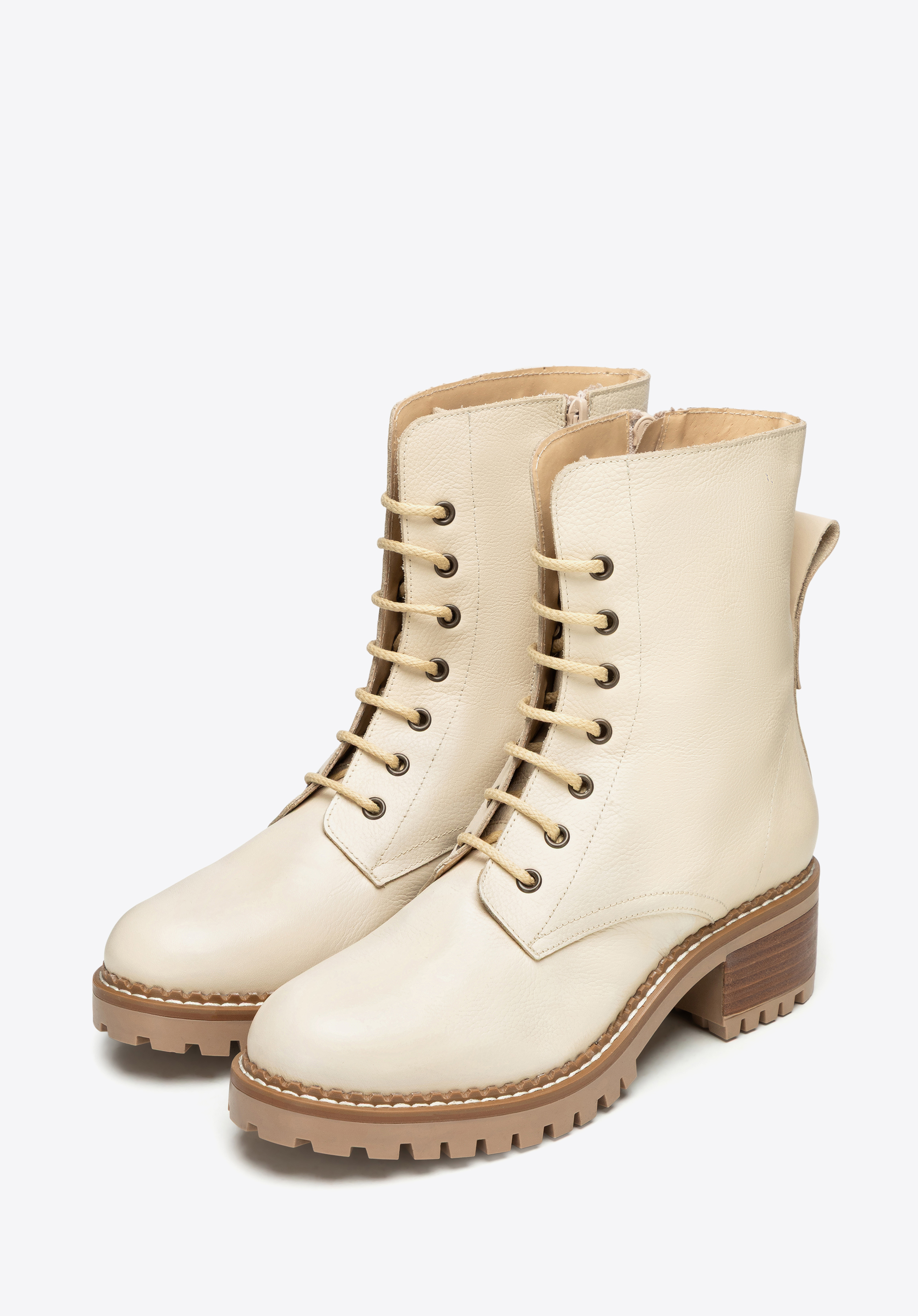 Dámské klasické kožené bojové boty, krémová, 101-D-300-0-38, Obrázek 1