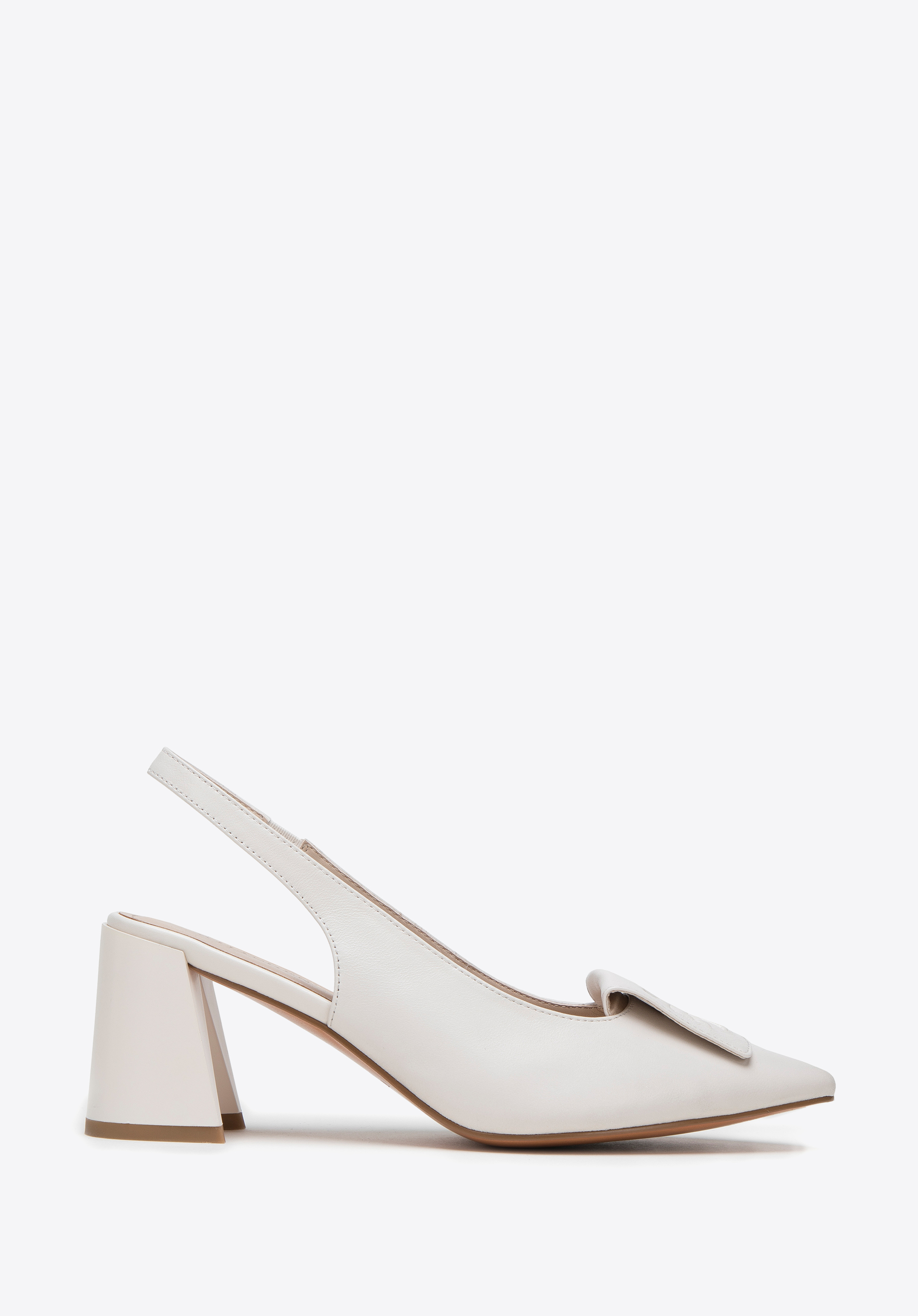 Dámské kožené boty Slingback s monogramovým detailem, krémová, 98-D-967-0-37, Obrázek 1