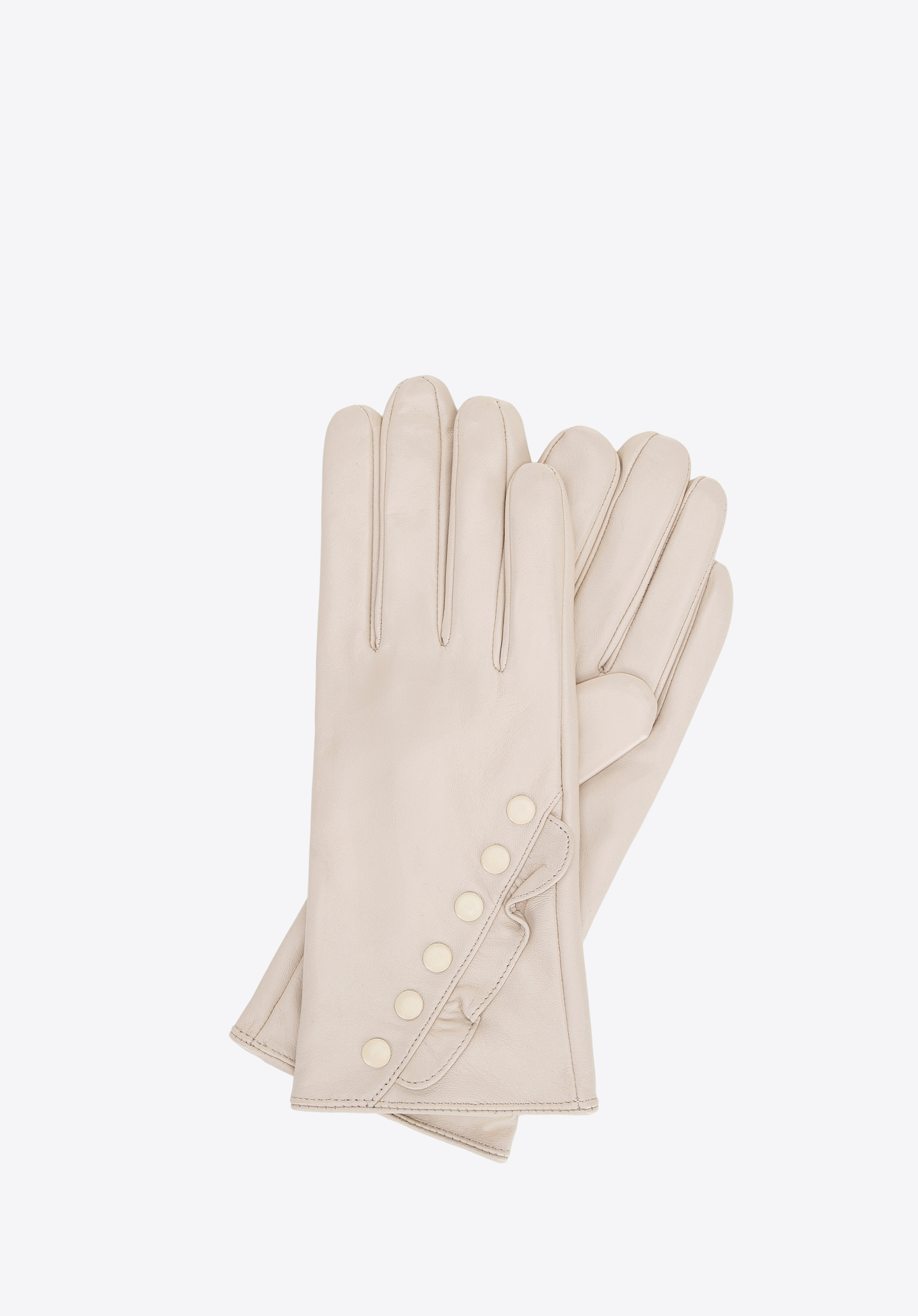 Dámské kožené rukavice s ozdobnými detaily, krémová, 39-6L-031-0-XL, Obrázek 1