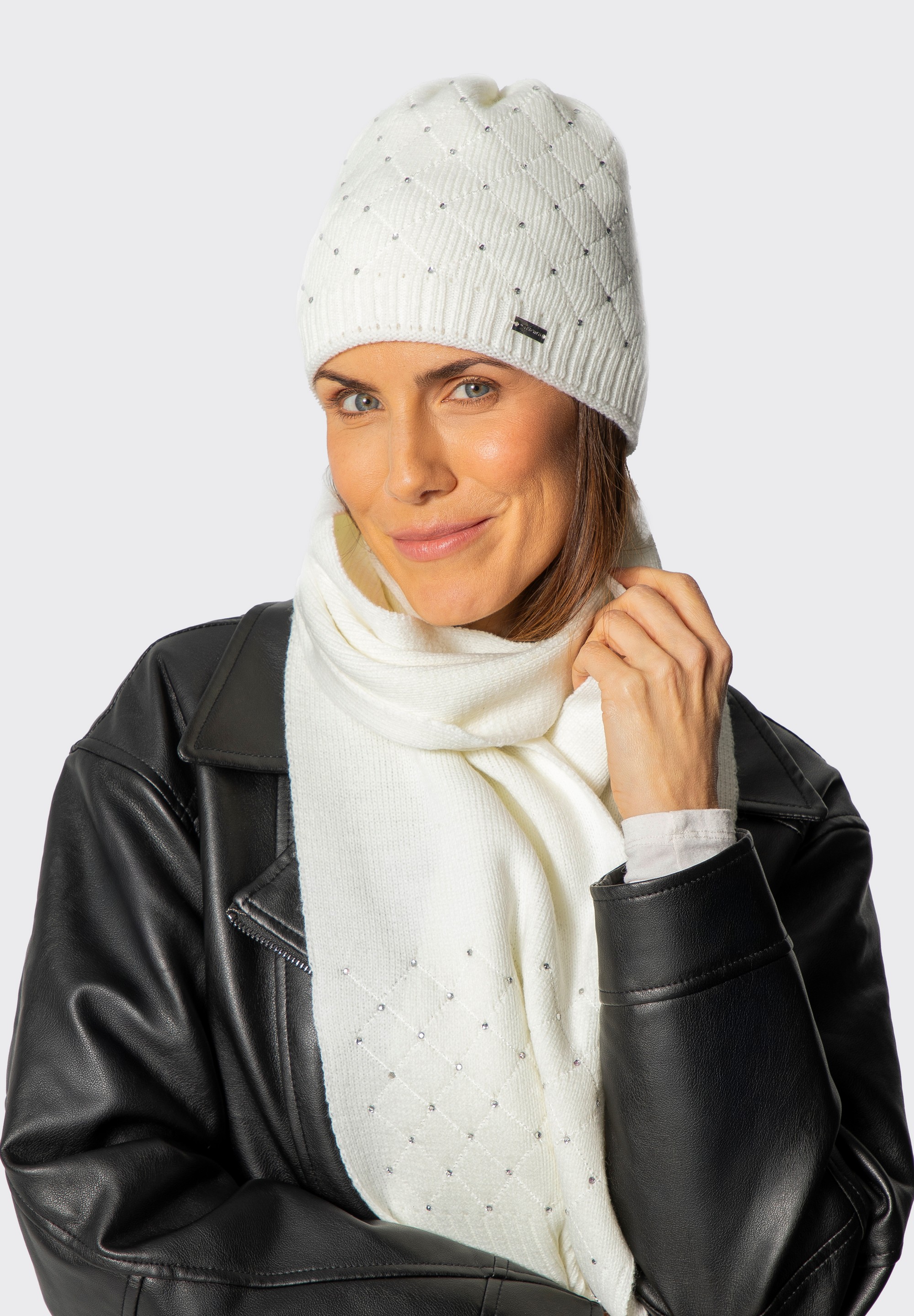 Dámský klobouk s ozdobnými kamínky, krémová, 101-HF-001-0, Obrázek 1