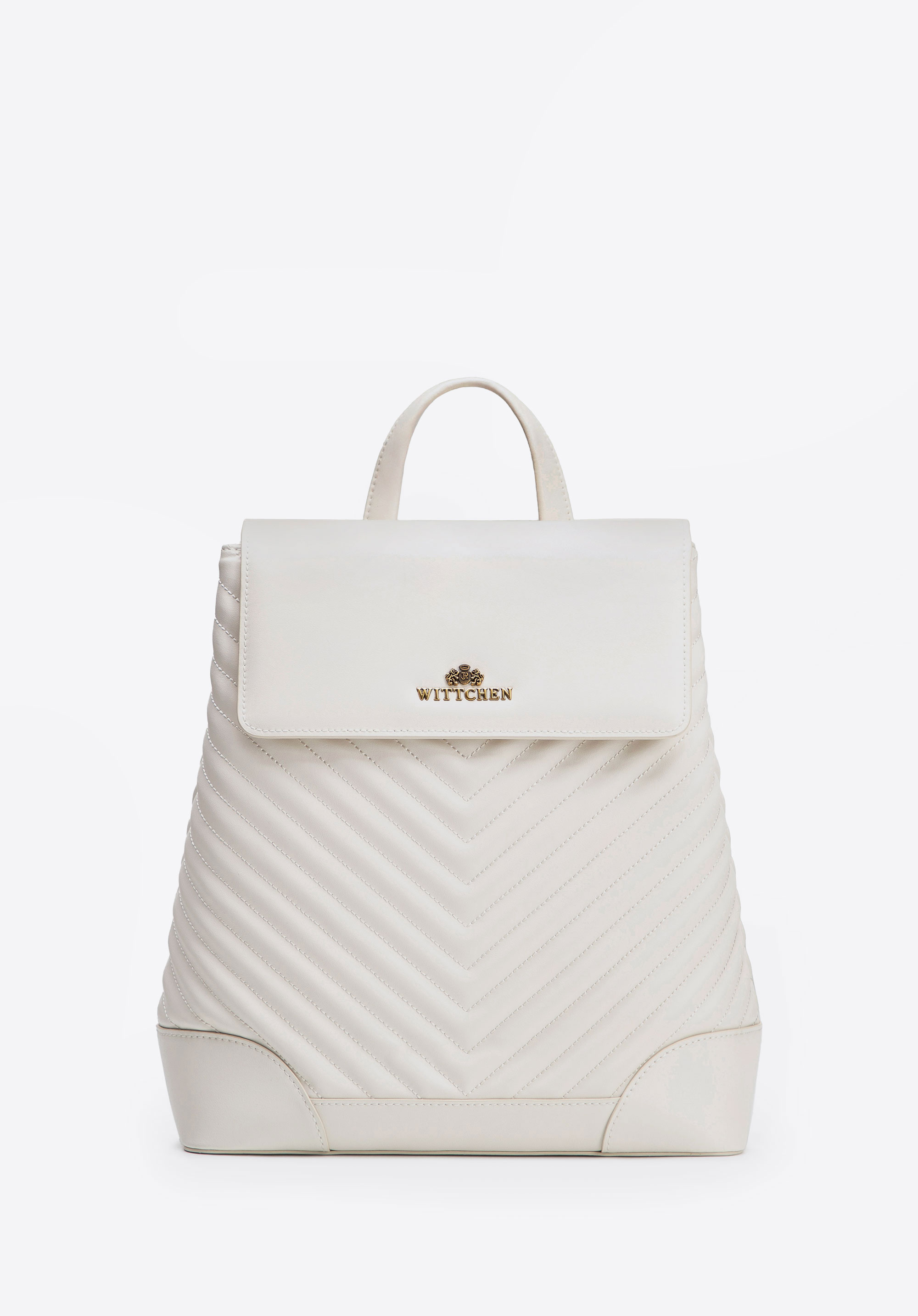 Dámsky kožený batoh s prešívanými detailmi, krémová, 102-4E-206-0, Obrázok 1