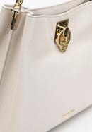 Dvoukomorová kožená kabelka s ozdobnou přezkou, krémová, 98-4E-614-0, Obrázek 5