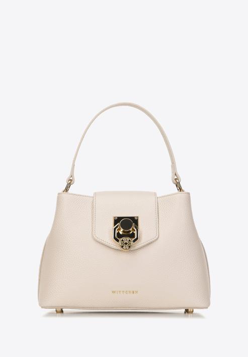 Kožená dámská kabelka s ozdobnou sponou, krémová, 98-4E-613-Z, Obrázek 1