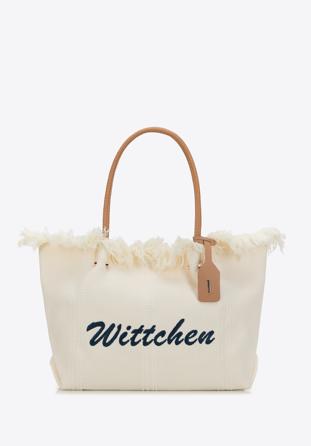 Velká tkaná dámská kabelka s třásněmi, krémová, 98-4Y-400-0, Obrázek 1