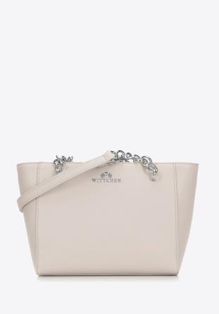 Malá dámská kožená kabelka s řetízkem, krémově stříbrná, 98-4E-611-0S, Obrázek 1