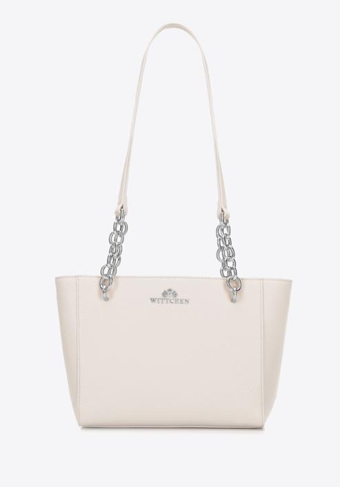 Malá dámská kožená kabelka s řetízkem, krémově stříbrná, 98-4E-611-P, Obrázek 2