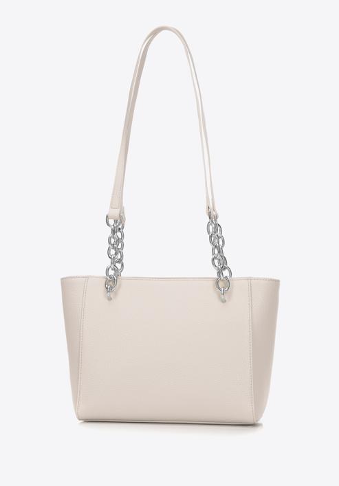 Malá dámská kožená kabelka s řetízkem, krémově stříbrná, 98-4E-611-0G, Obrázek 3