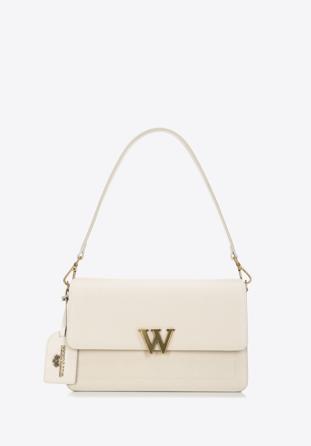 Dámská kožená kabelka s písmenem "W", krémově-zlatá, 98-4E-202-0, Obrázek 1