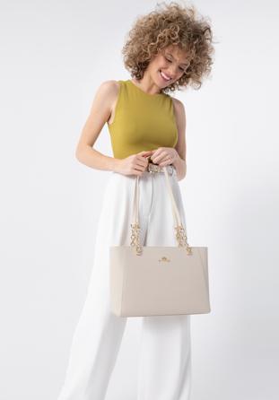 Malá dámská kožená kabelka s řetízkem, krémově-zlatá, 98-4E-611-0G, Obrázek 1