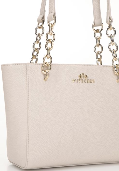 Malá dámská kožená kabelka s řetízkem, krémově-zlatá, 98-4E-611-P, Obrázek 5