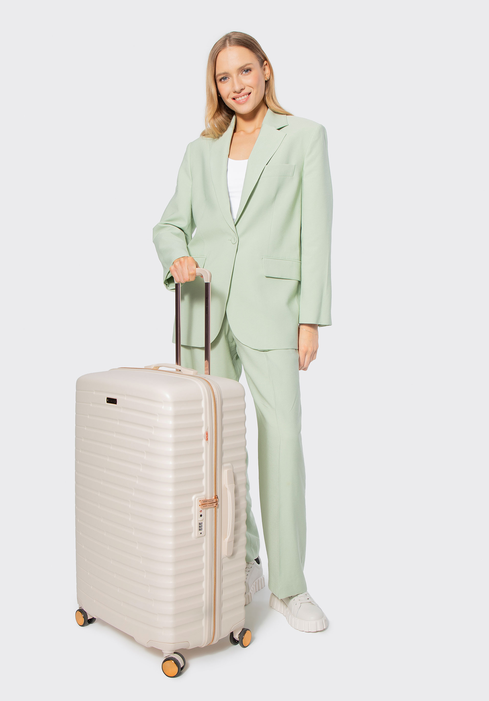 Velký polykarbonátový kufr s vodorovnými žebry, krémově-zlatá, 56-3P-613-88G, Obrázek 1