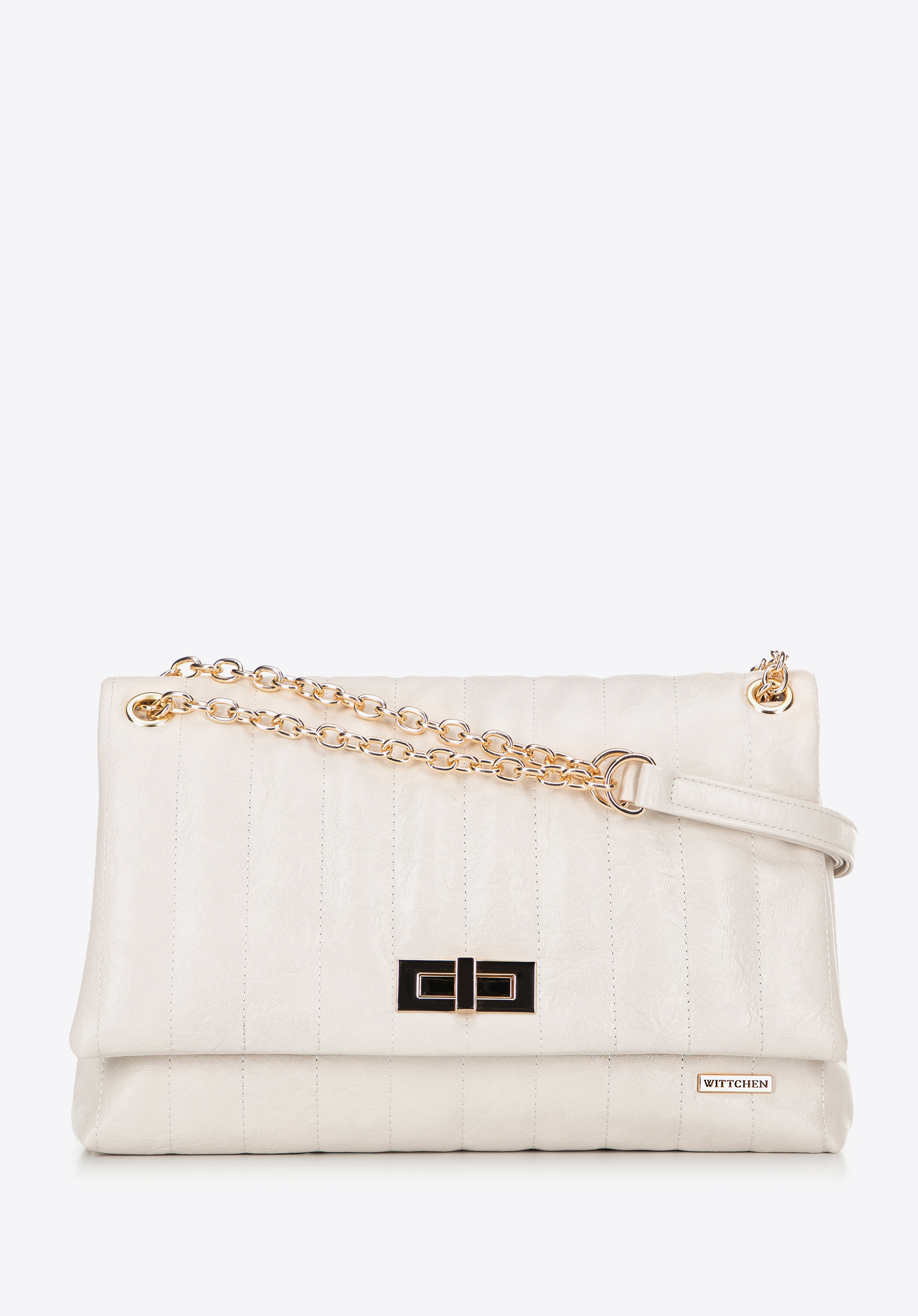 Жіноча велика сумка через плече з екошкіри, кремовий, 100-4Y-418-0, Фото 1