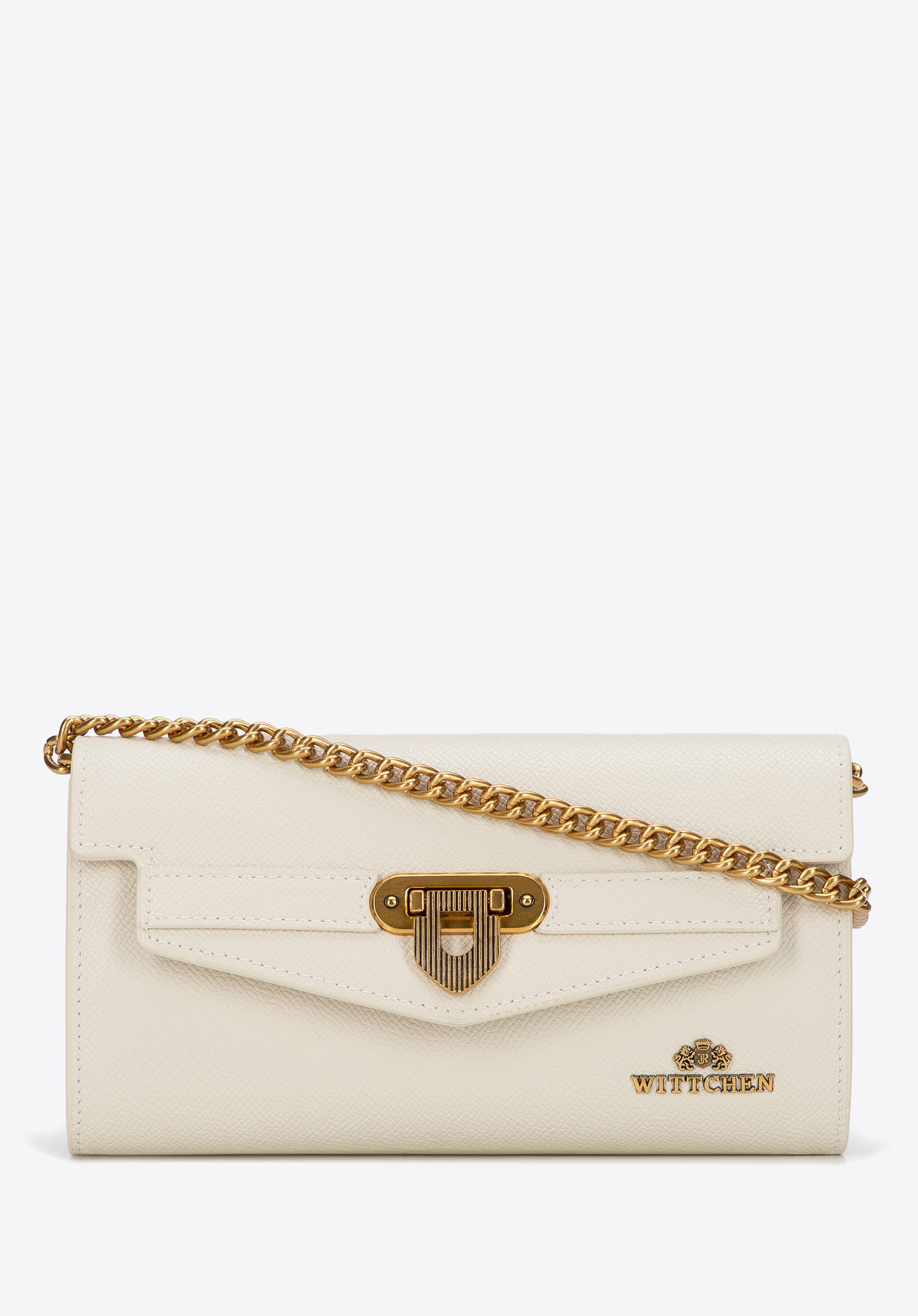 Клатч з натуральної шкіри з ланцюжком, кремовий, 101-4E-216-0, Фото 1