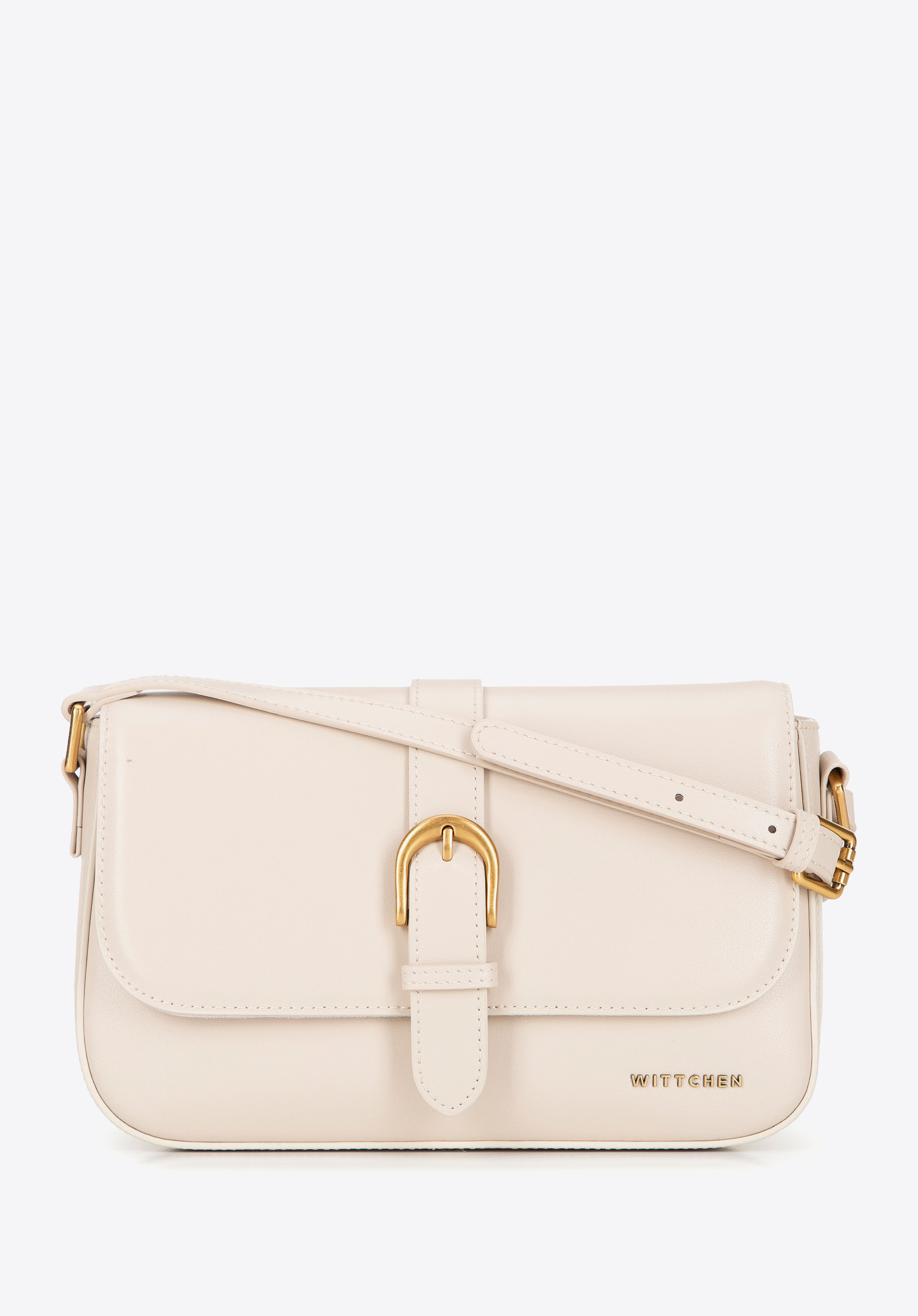 Шкіряна сумка через плече з декоративним ременем, кремовий, 101-4E-601-9, Фото 1