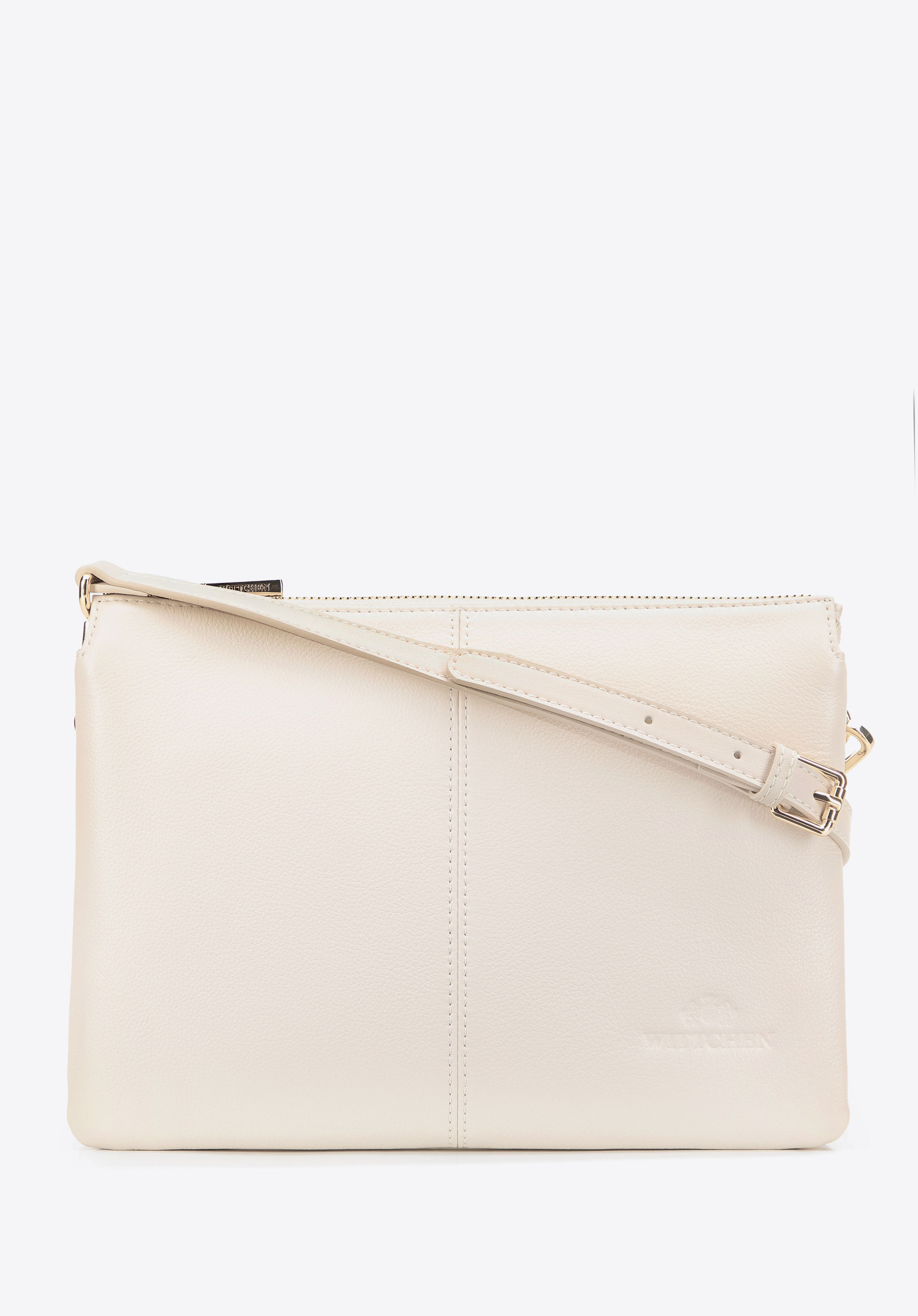 Класична шкіряна сумка через плече з прошиванням посередині, кремовий, 101-4E-608-1G, Фото 1