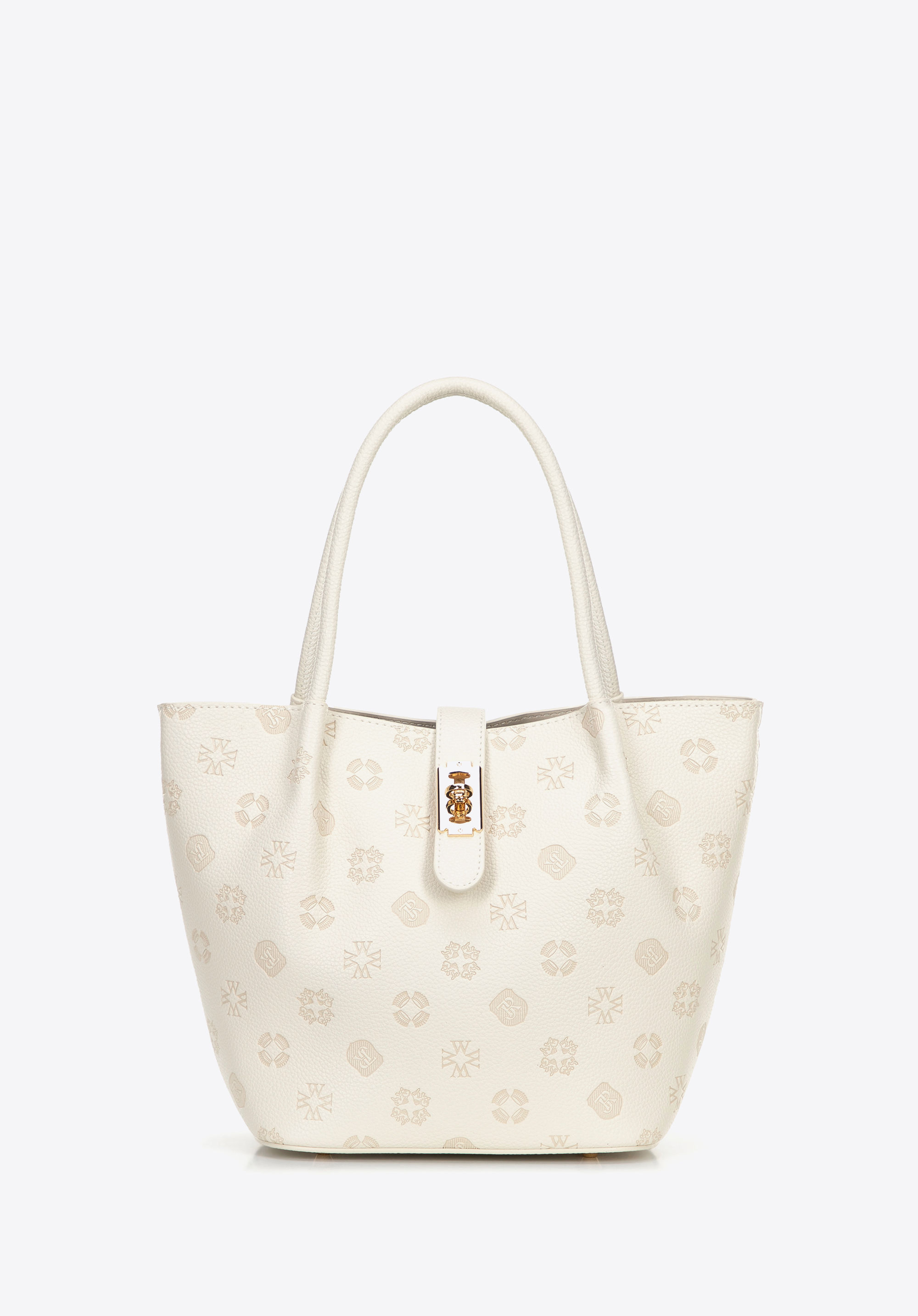 Жіноча сумка-тоут зі штучної шкіри з тисненням та монограмою, кремовий, 101-4Y-P00-0, Фото 1