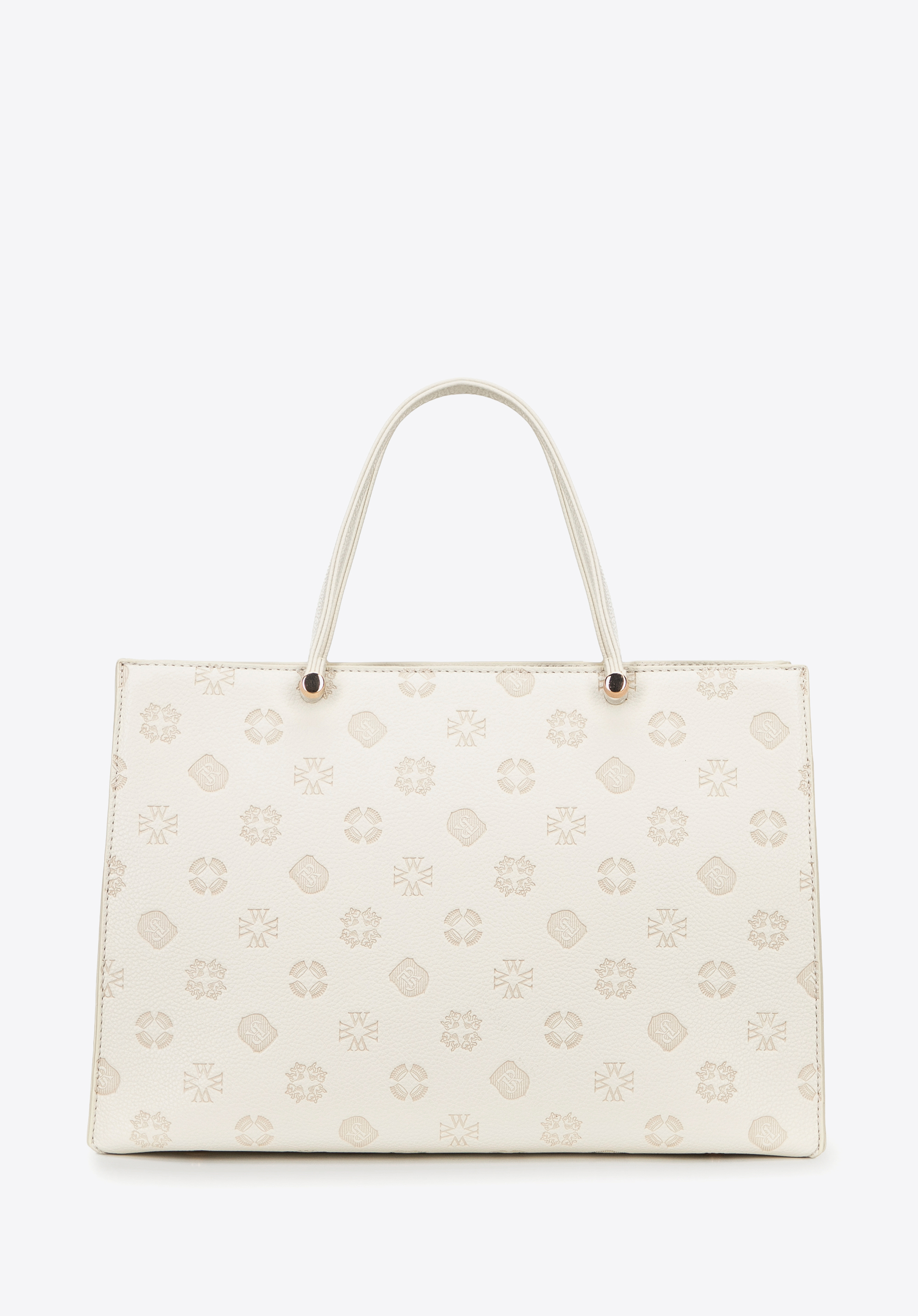 Сумка-тоут зі штучної шкіри з тисненням, кремовий, 101-4Y-P02-0, Фото 1