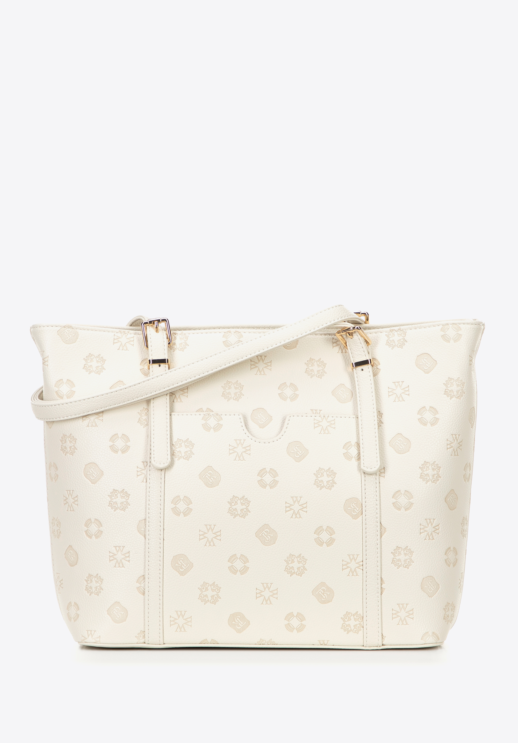 Жіноча сумка-шопер з екошкіри з тисненням, кремовий, 101-4Y-P05-0, Фото 1