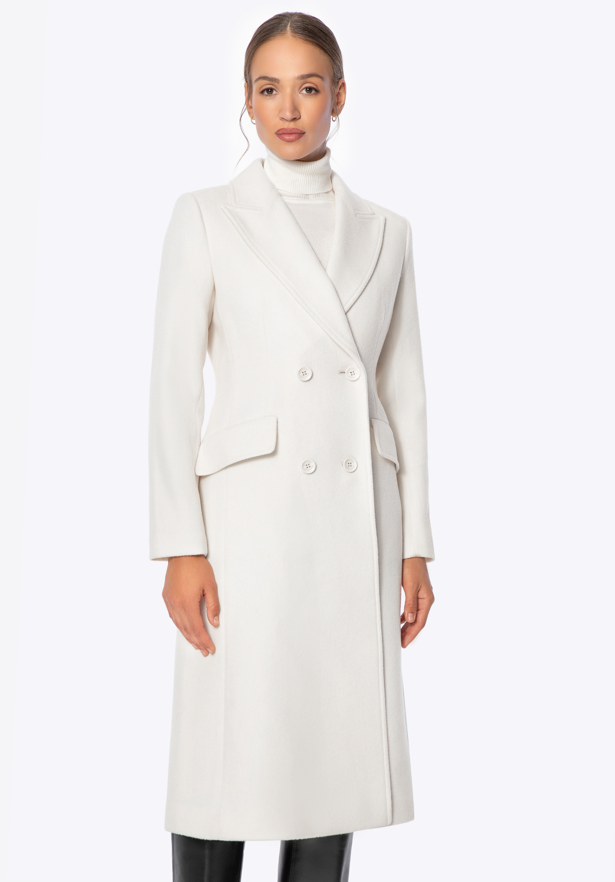 Жіночий пальто з вовни з домішкою кашеміру кремове