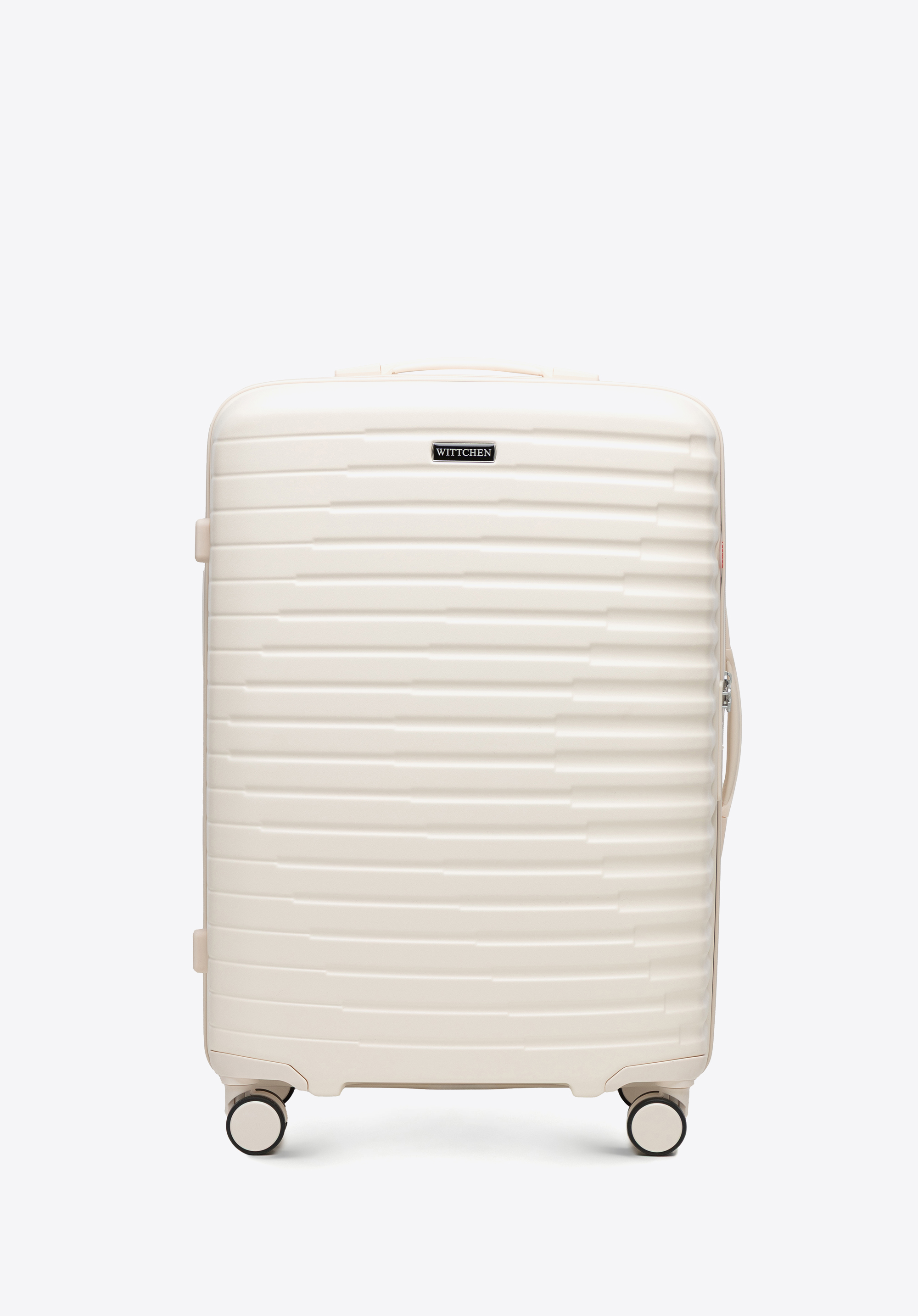 Середня валіза з полікарбонату з горизонтальним рифленням, кремовий, 56-3P-612-70, Фото 1