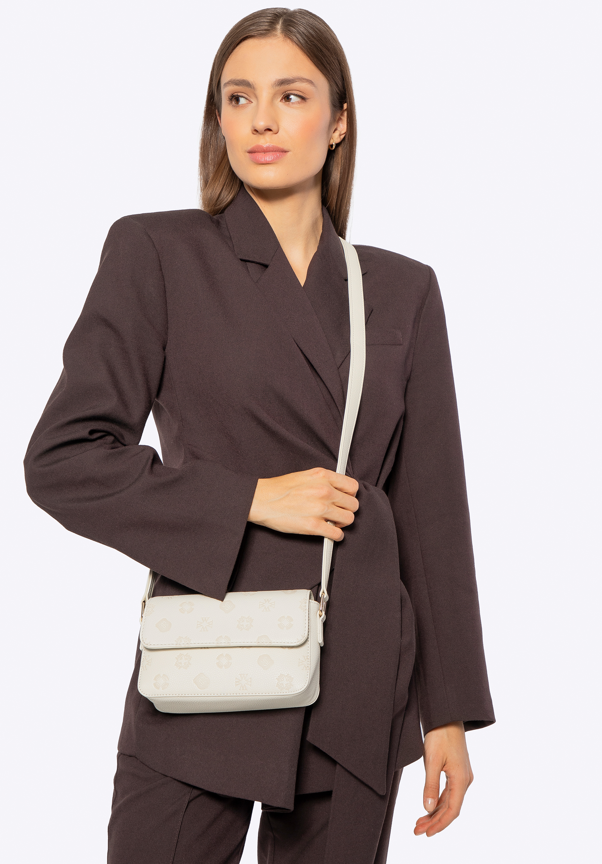 Жіноча сумка через плече з екошкіри з тисненням маленька, кремовий, 101-4Y-P07-8, Фото 4