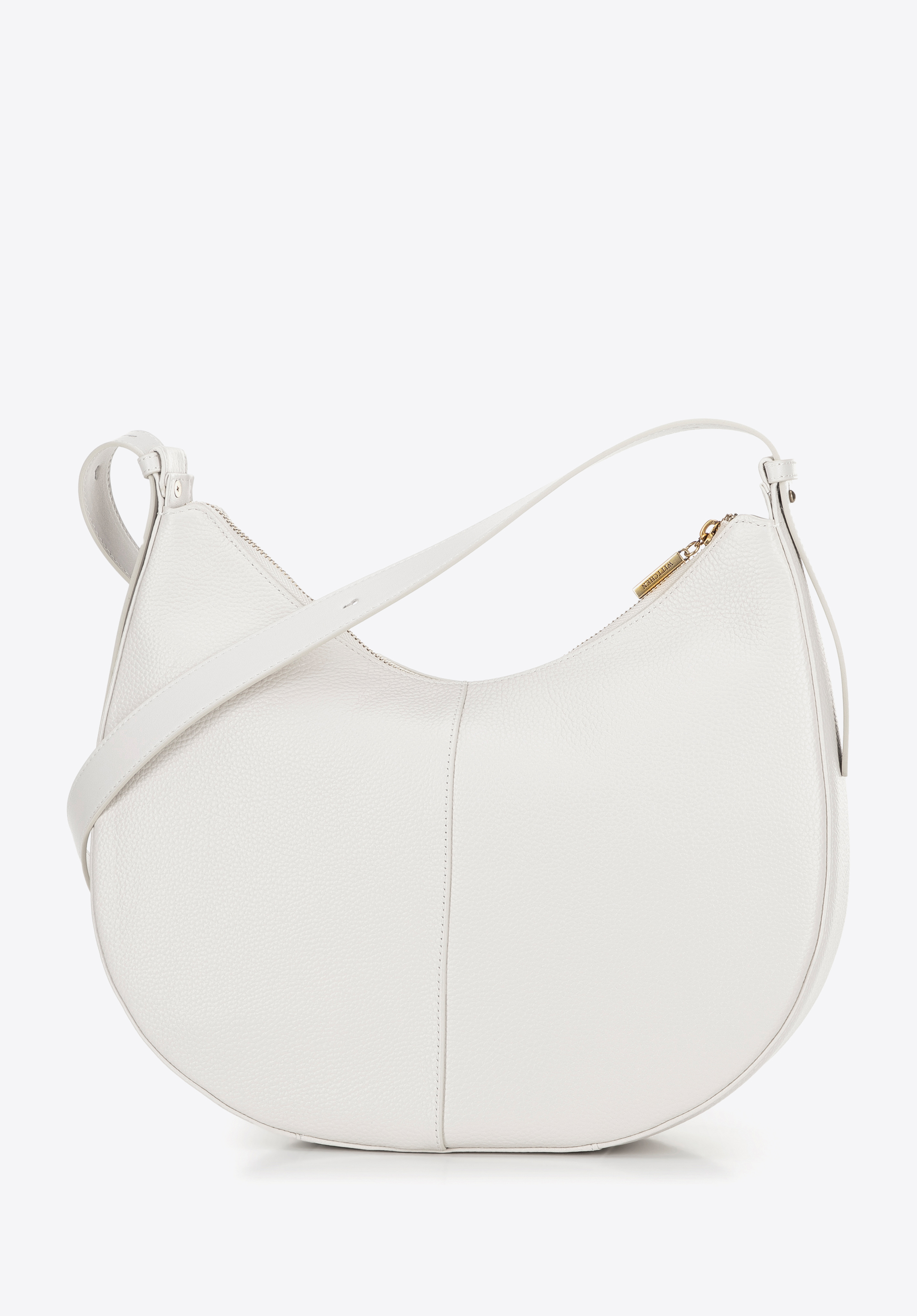 Велика шкіряна сумка через плече, кремовий, 100-4E-209-0, Фото 1