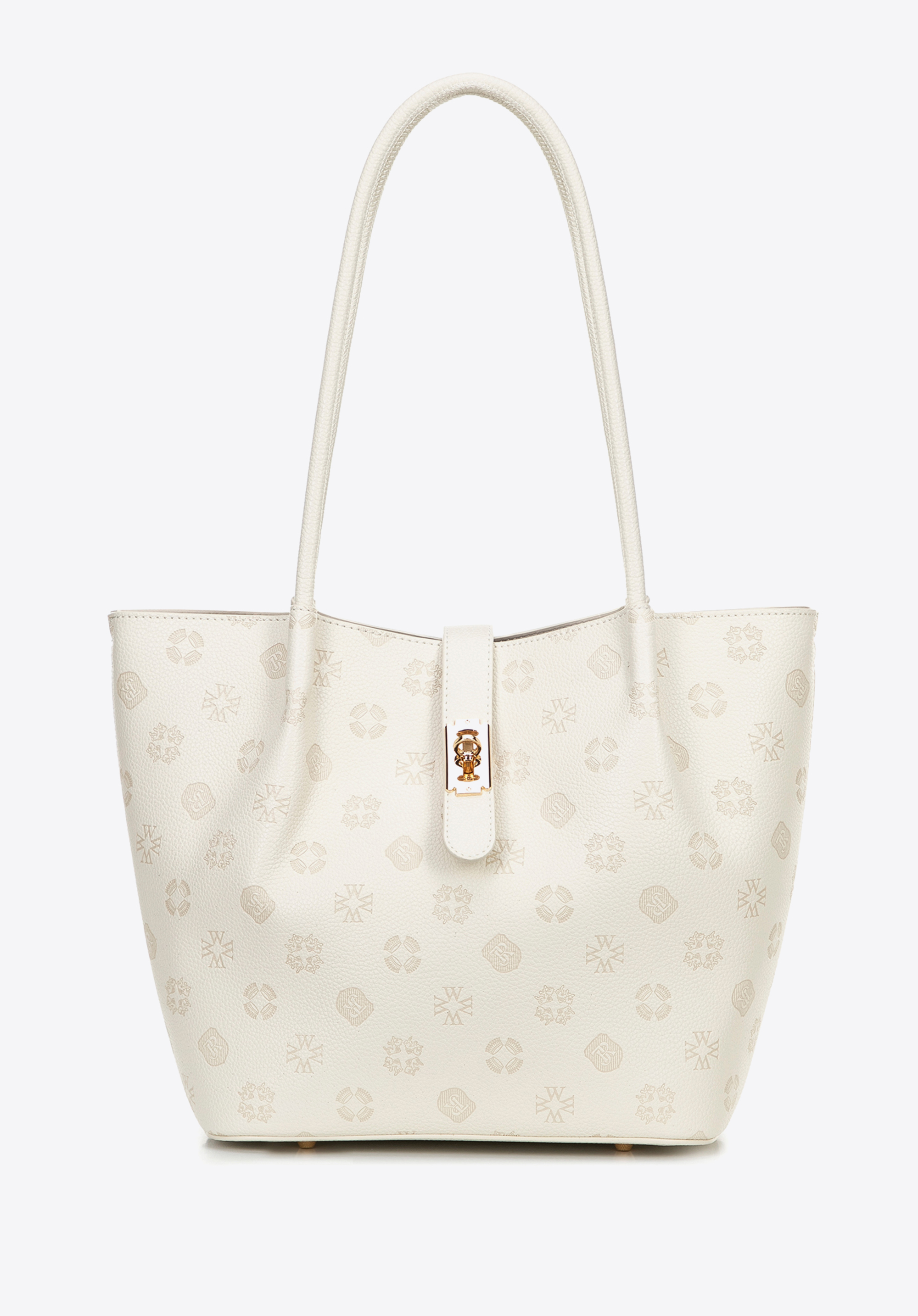 Велика жіноча сумка з екошкіри з тисненням монограми, кремовий, 101-4Y-P01-0, Фото 1