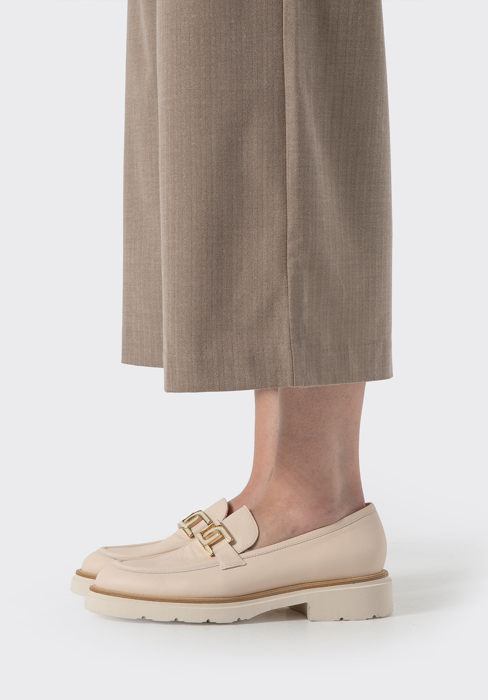 Жіночі мокасини з натуральної шкіри з пряжкою, кремовий, 100-D-103-0-38, Фото 1