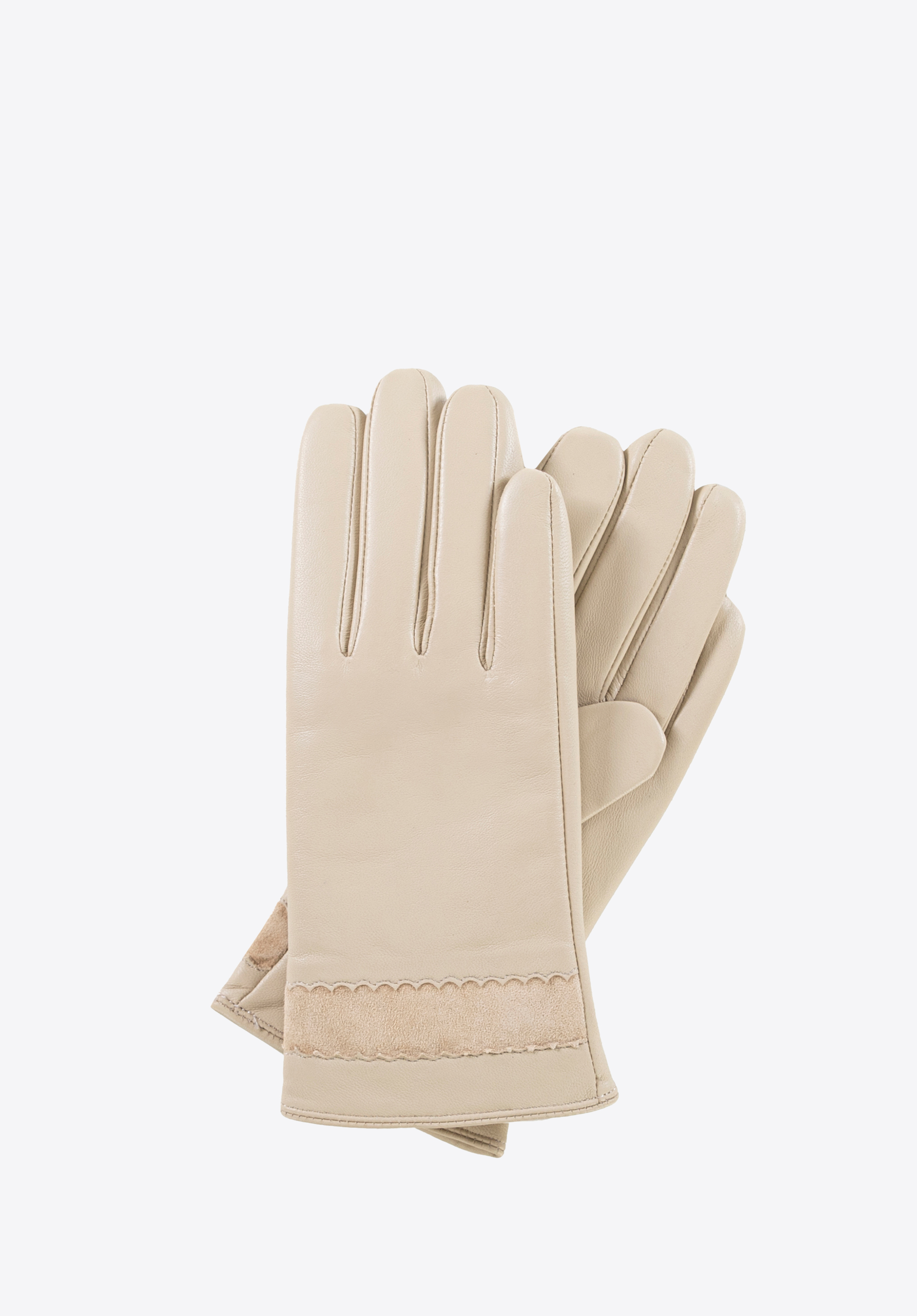 Жіночі шкіряні рукавички утеплені, кремовий, 39-6L-966-4-M, Фото 1