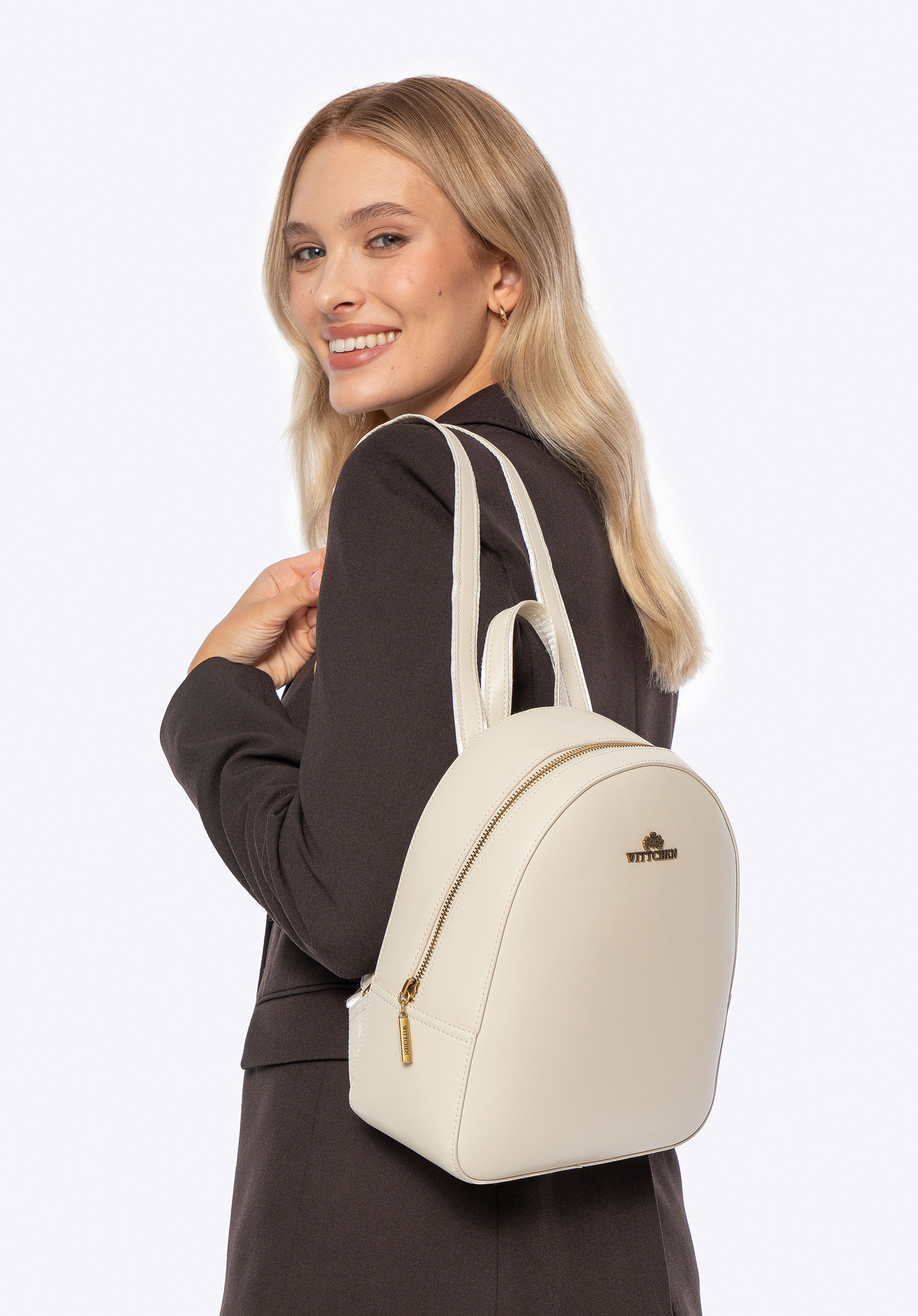 Жіночий рюкзак з гладкої натуральної шкіри, кремовий, 101-4E-616-9, Фото 1