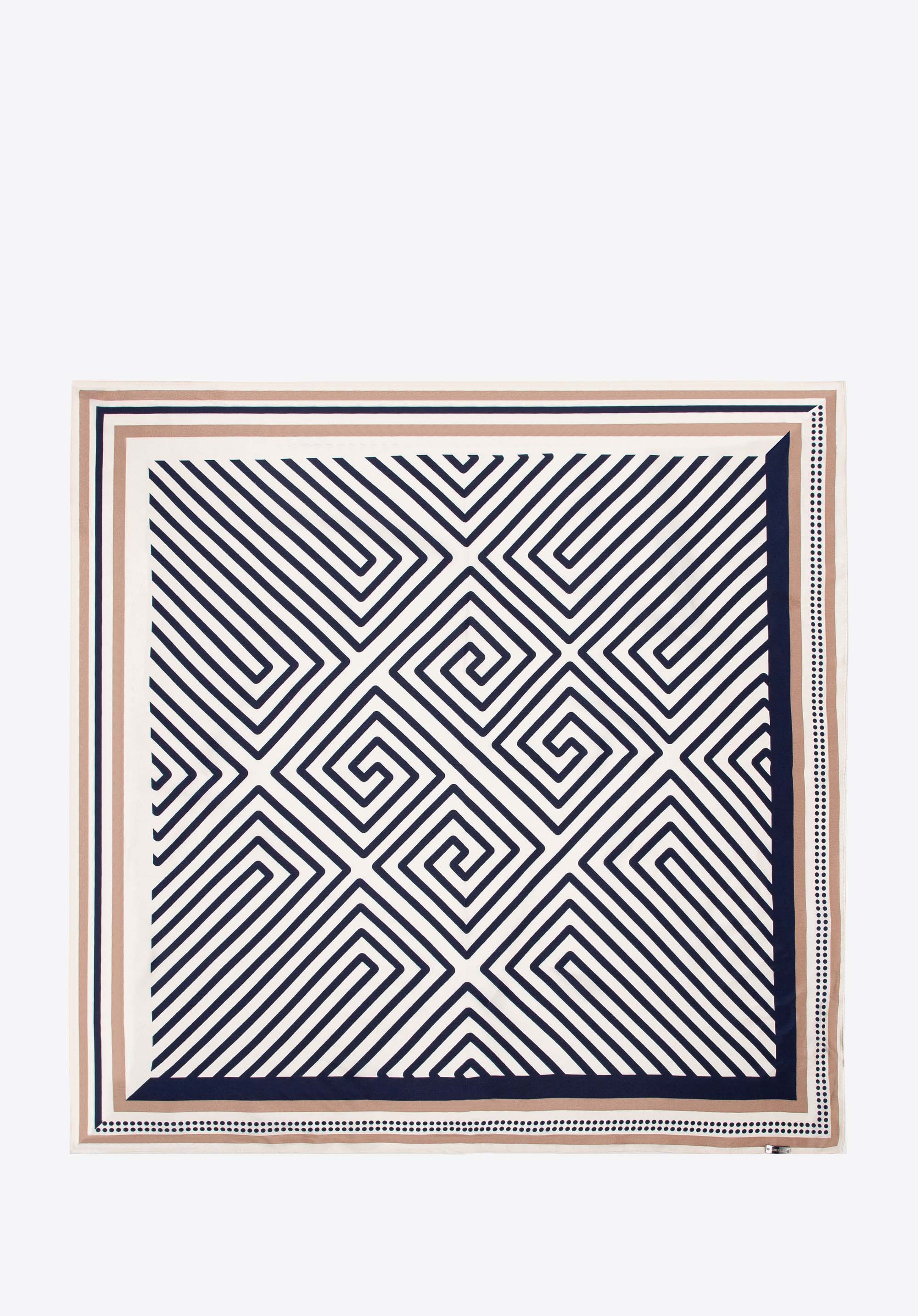 Dámsky hodvábny šál s geometrickými vzormi, krémovo-tmavomodrá, 100-7D-S01-X3, Obrázok 1