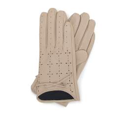 Перфорированные кожаные женские перчатки, светло-бежевый, 45-6-519-A-S, Фотография 1