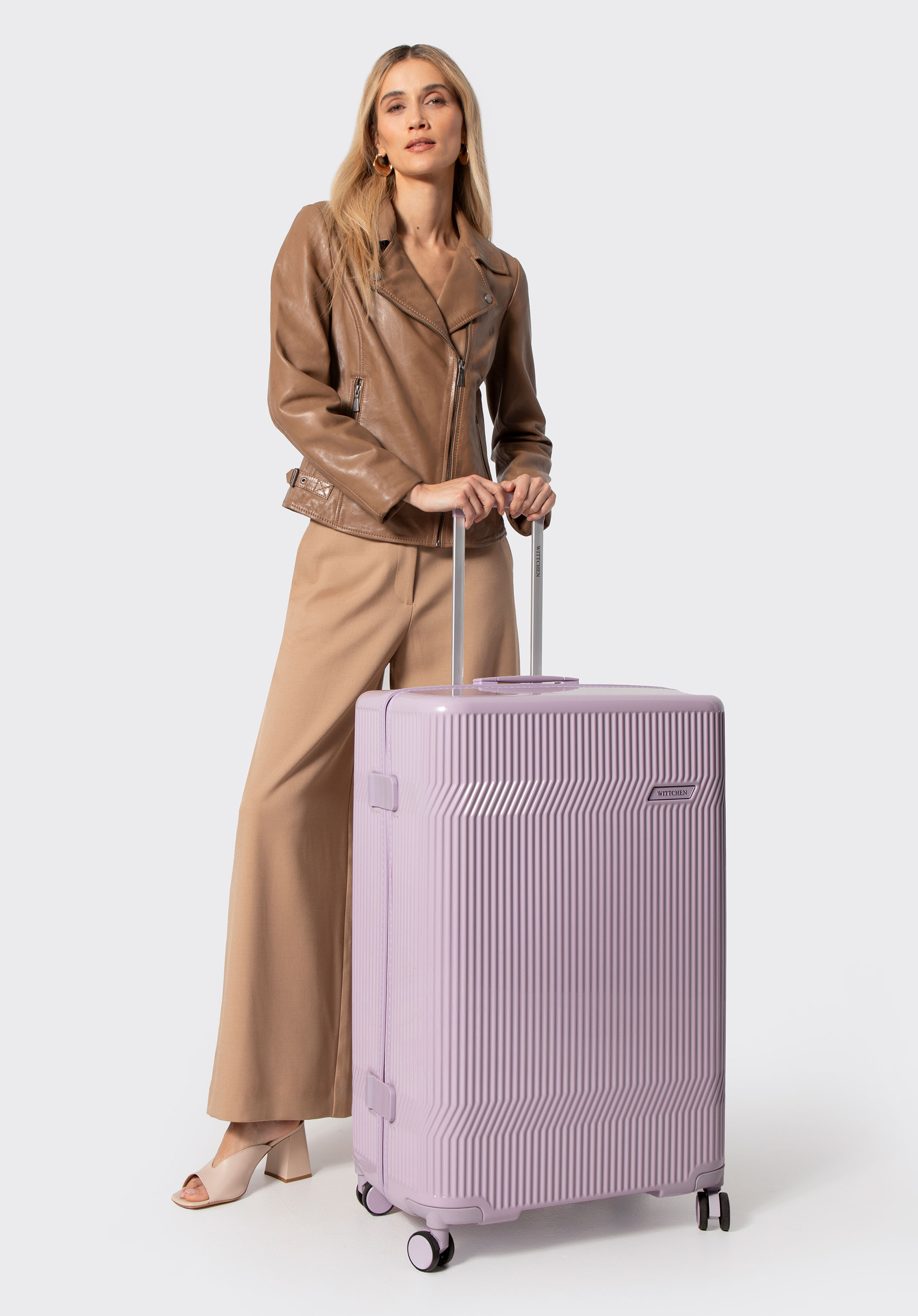 Großer Polycarbonat-Koffer mit glänzender Oberfläche, Lavendel, 56-3P-013-24, Bild 1