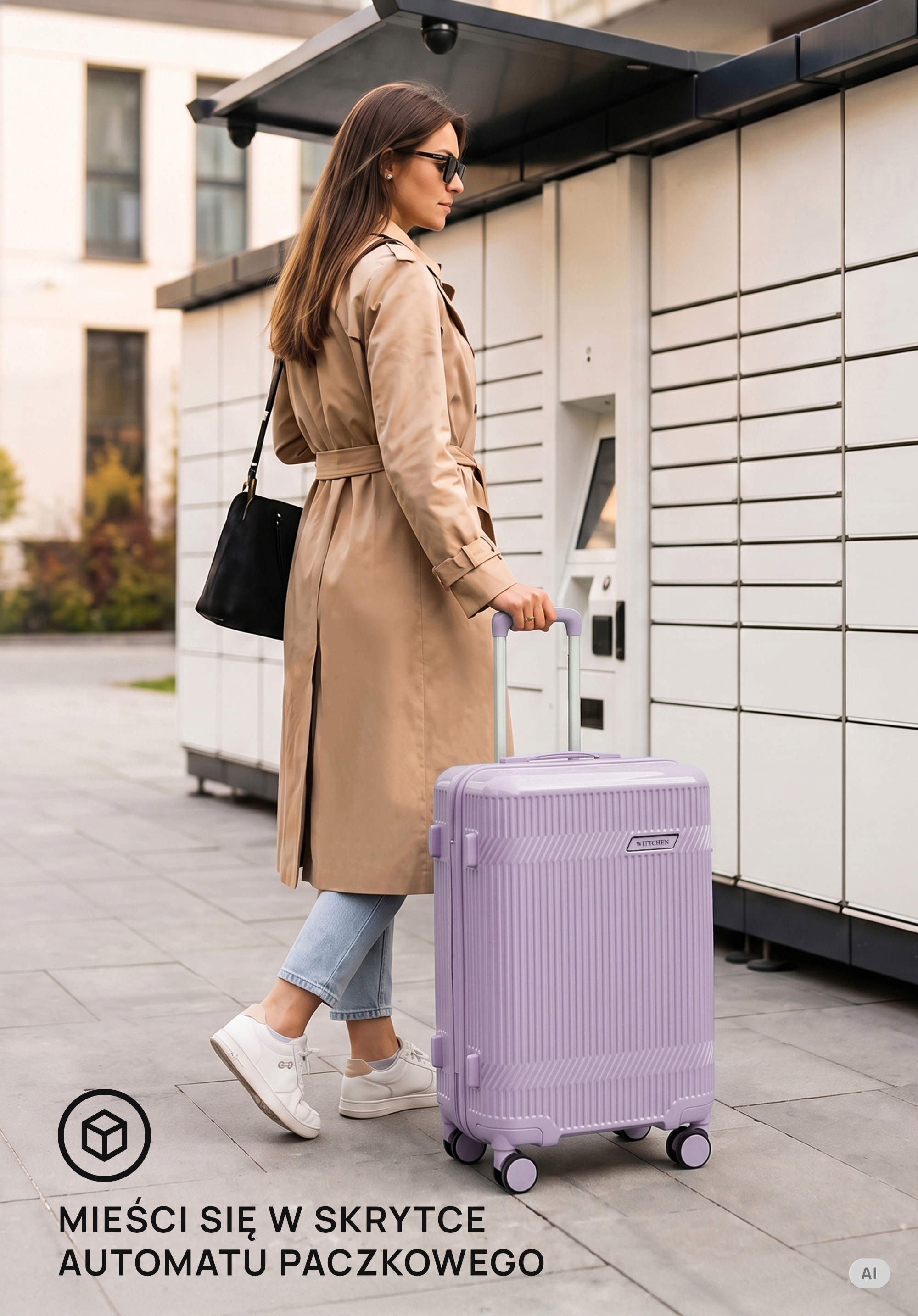 Kabinenkoffer aus Polycarbonat mit glänzender Oberfläche, Lavendel, 56-3P-011-24, Bild 1