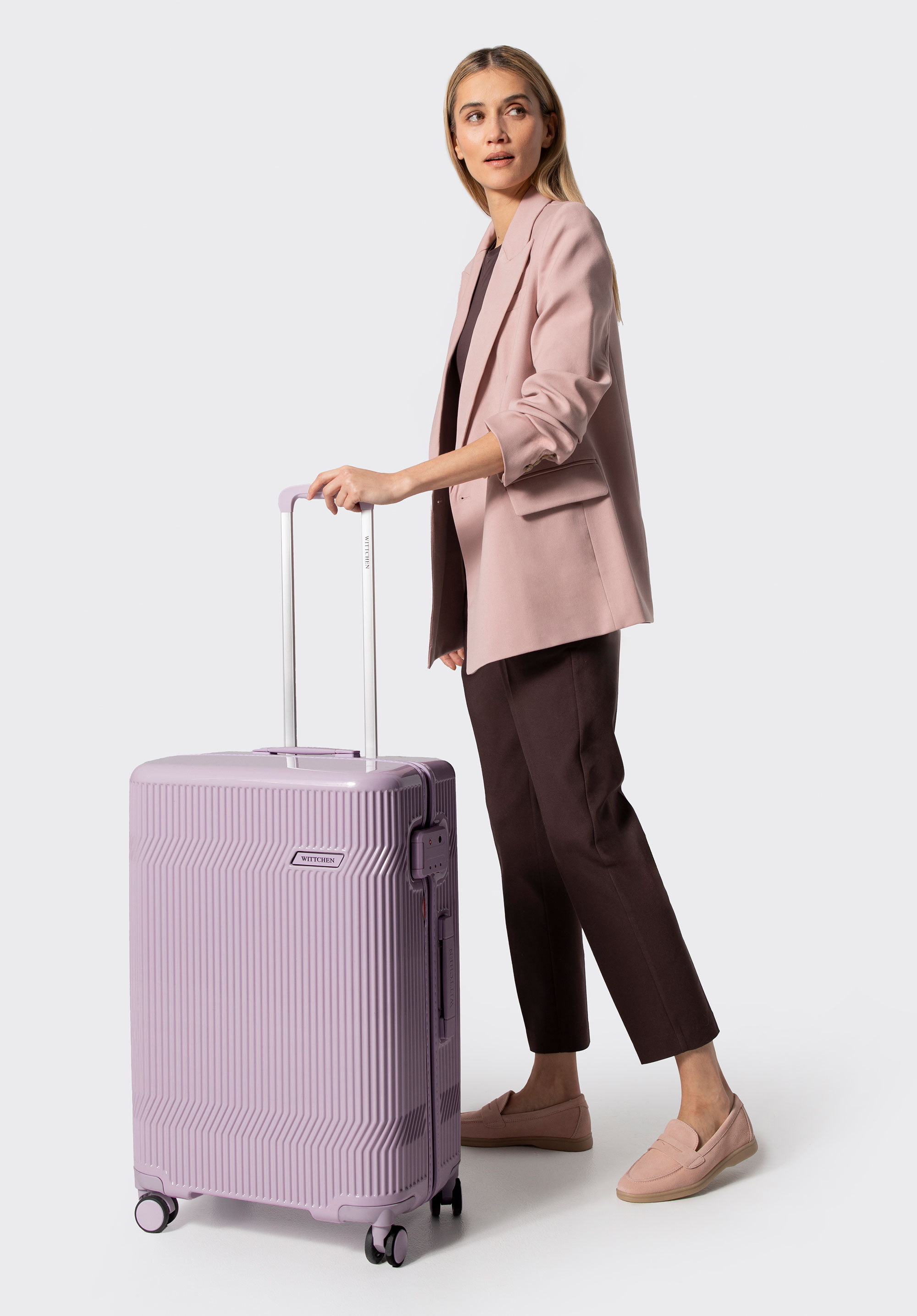 Mittelgroßer Polycarbonat-Koffer mit glänzender Oberfläche, Lavendel, 56-3P-012-24, Bild 1