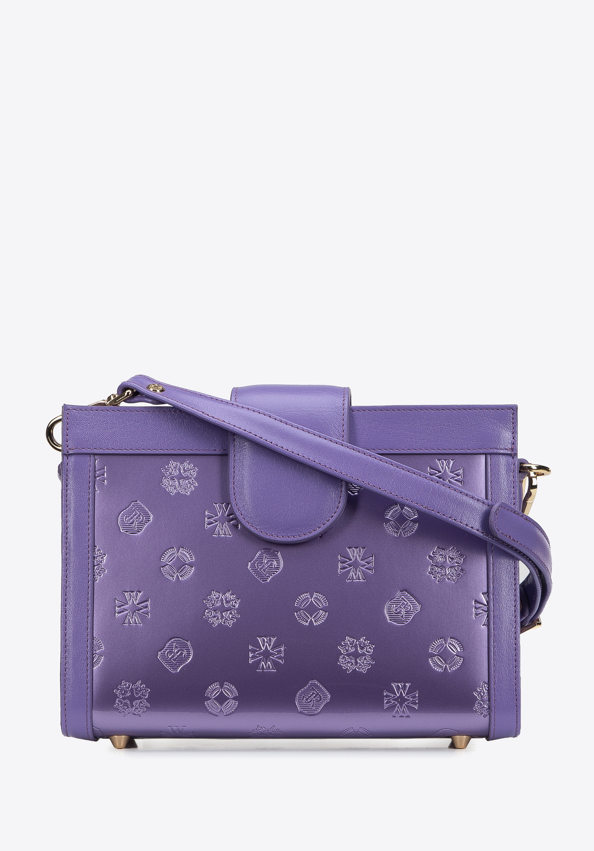 Doppelkammer-Umhängetasche für Damen aus Lackleder und Metallic-Leder, lila, 34-4-240-FF, Bild 1